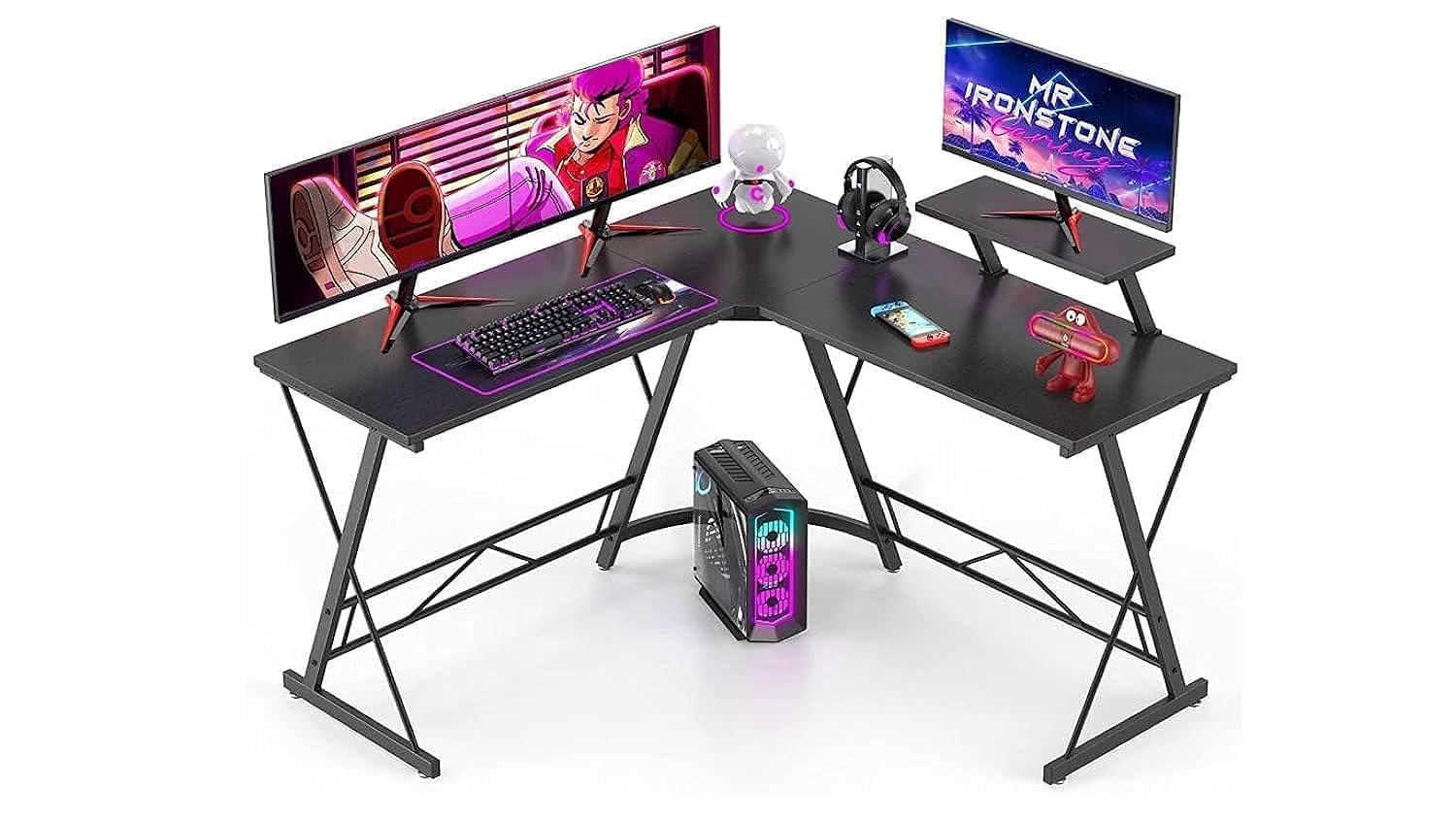 KH L Shaped Desk Home Office Desk with Round Corner Computer Desk with Large Monitor Stand Desk Workstation Modern Sturdy Gaming Home Office Desks