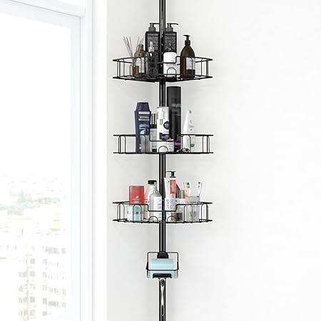 YeYeBest Shower Organizer Caddy, Home Decor Organization And Storage 39-125 Inch for Bathroom Corner Shelves Rack Countertop Adjustable with Tension Pole