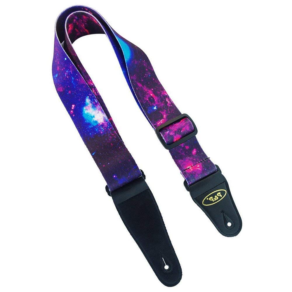 Bestgle Guitar Strap Purple Cloud Starry Sky Pattern Strap Adjustable Soft Shoulder Strap for Acoustic Classical and Electric Guitar Bass