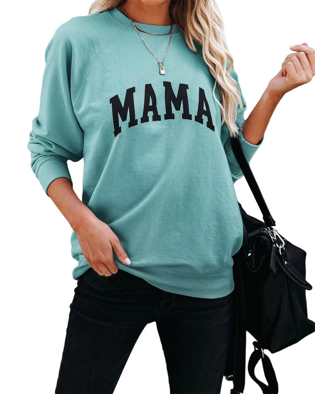 Womens Mama Sweatshirt Casual Long Sleeve Crew Neck Pullover Shirts Fall Outfits 2024 Clothes