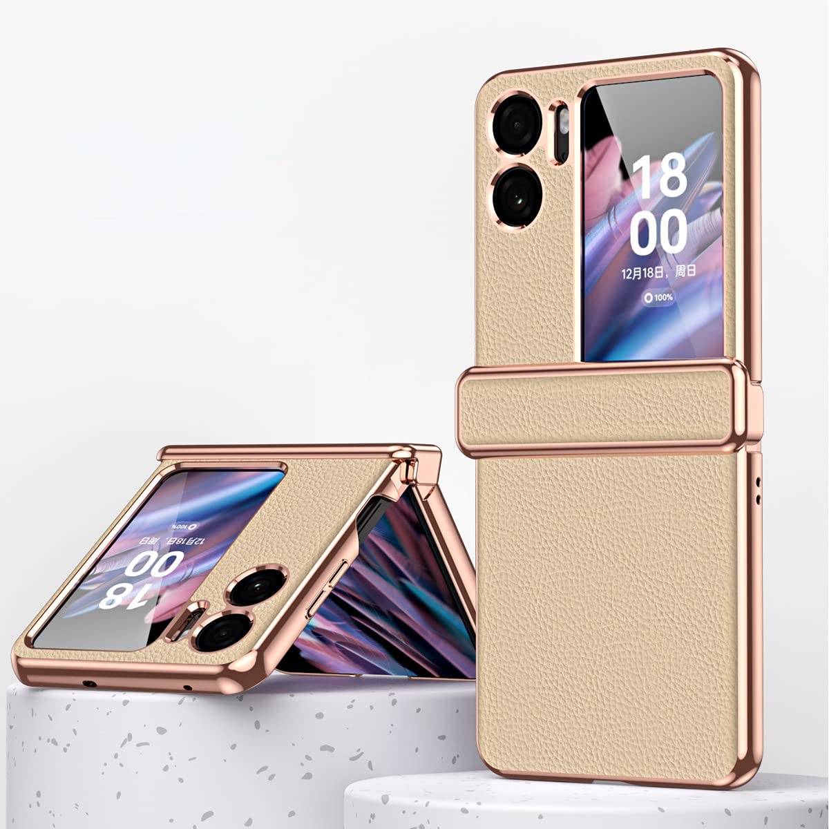 Jarttarn Luxury Plating Leather Hinge Cover Compatible with OPPO Find N2 Flip 5G Case for Find N2 Flip Hinge Case Full Protect Shockproof Funda (Gold)