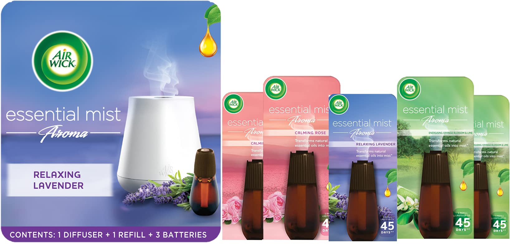 Air Wick Air Freshener Essential Oils Diffuser and Refill Mised Fragrances, 6 Refills