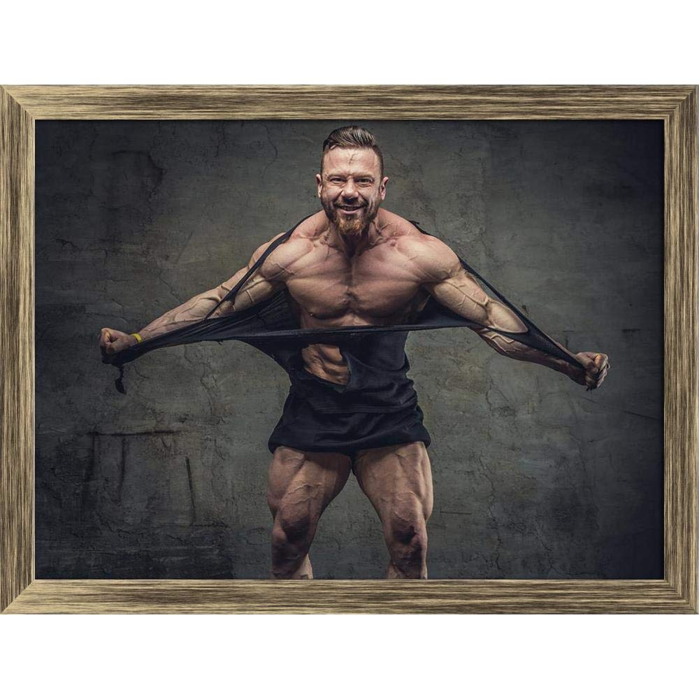 ArtzFolio Huge Bodybuilder Rend His Garments Canvas Painting Antique Gold Wooden Frame 21.5inch x 16inch (54.7cms x 40.6cms)