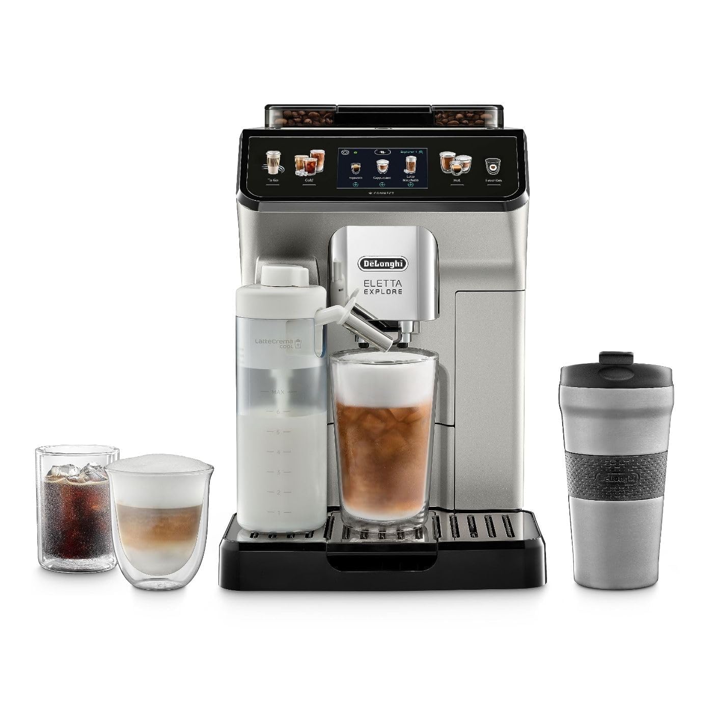 De'LonghiEletta Explore Espresso Machine with Cold Brew, Automatic Hot & Cold Milk Frother for 50+ One Touch Recipes, Built-in Grinder, ECAM45086S