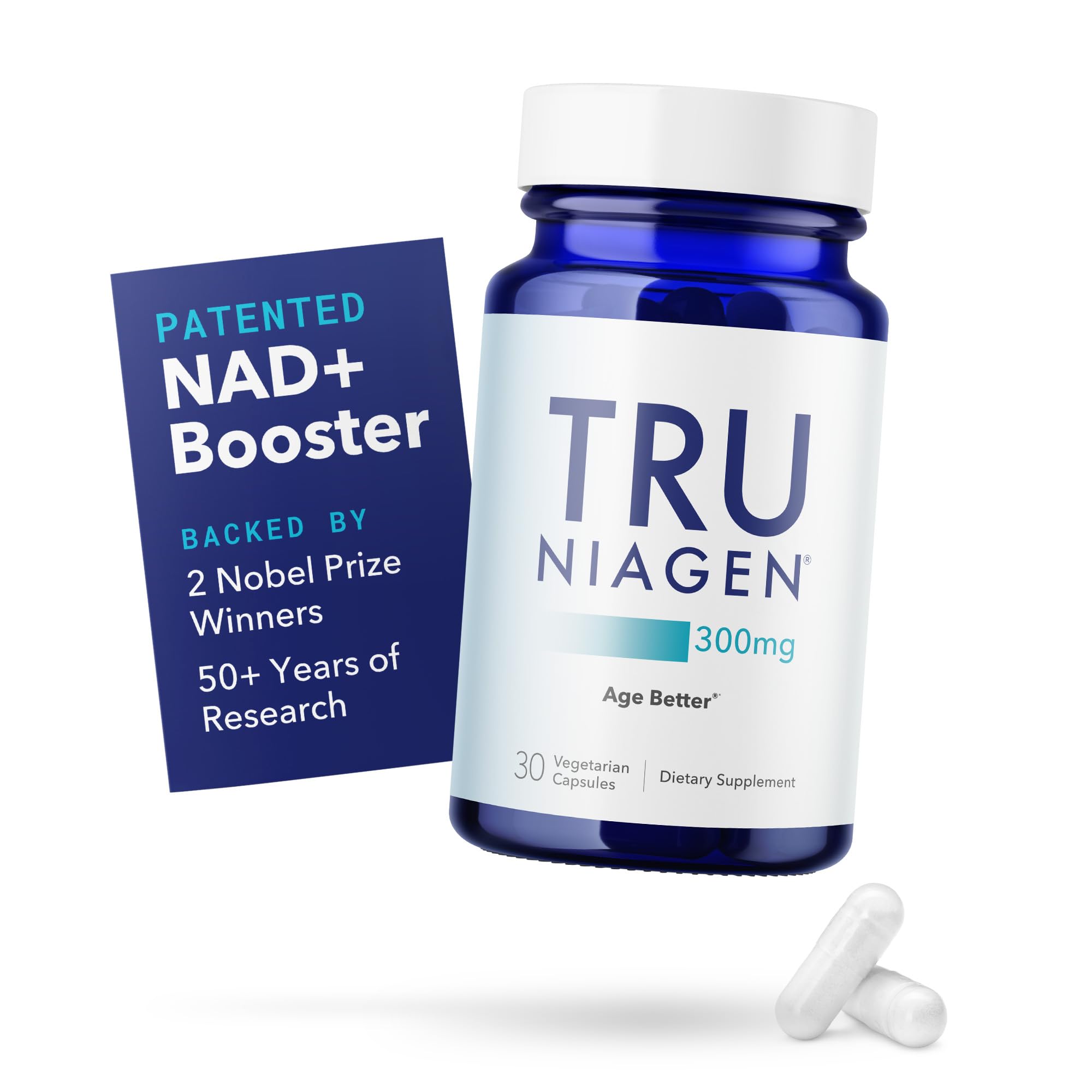 TRU NIAGEN Patented NAD+ Supplement for Anti Aging and Cell Regeneration, 300 mg Niagen, 30 Servings | Supports Cellular Energy, Brain, Muscle | Nicotinamide Riboside (NR) Take 1 Daily | 1 Bottle