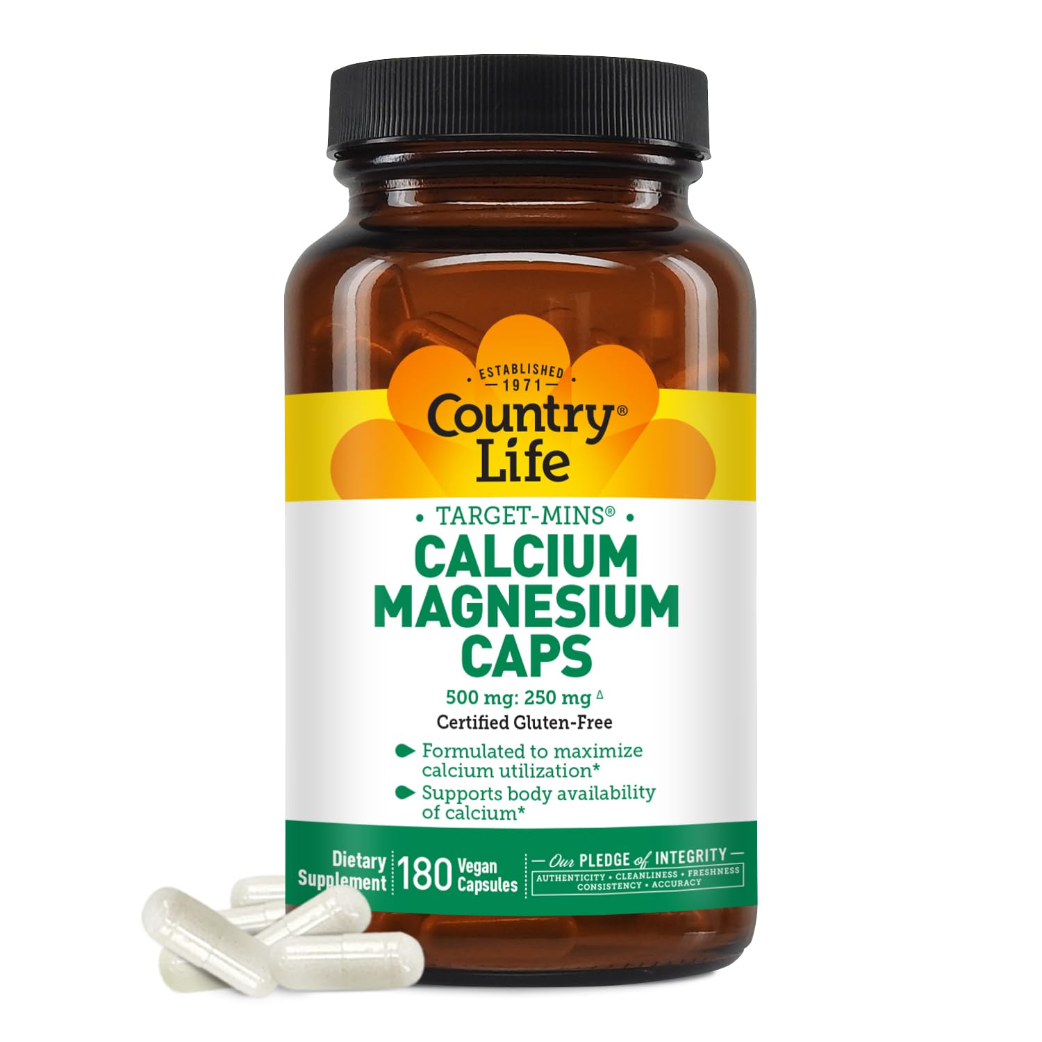 Country LifeTarget-Mins Calcium Magnesium Complex - 1000mg Calcium, 500mg Magnesium, Gluten-Free Supplement for Bone Health