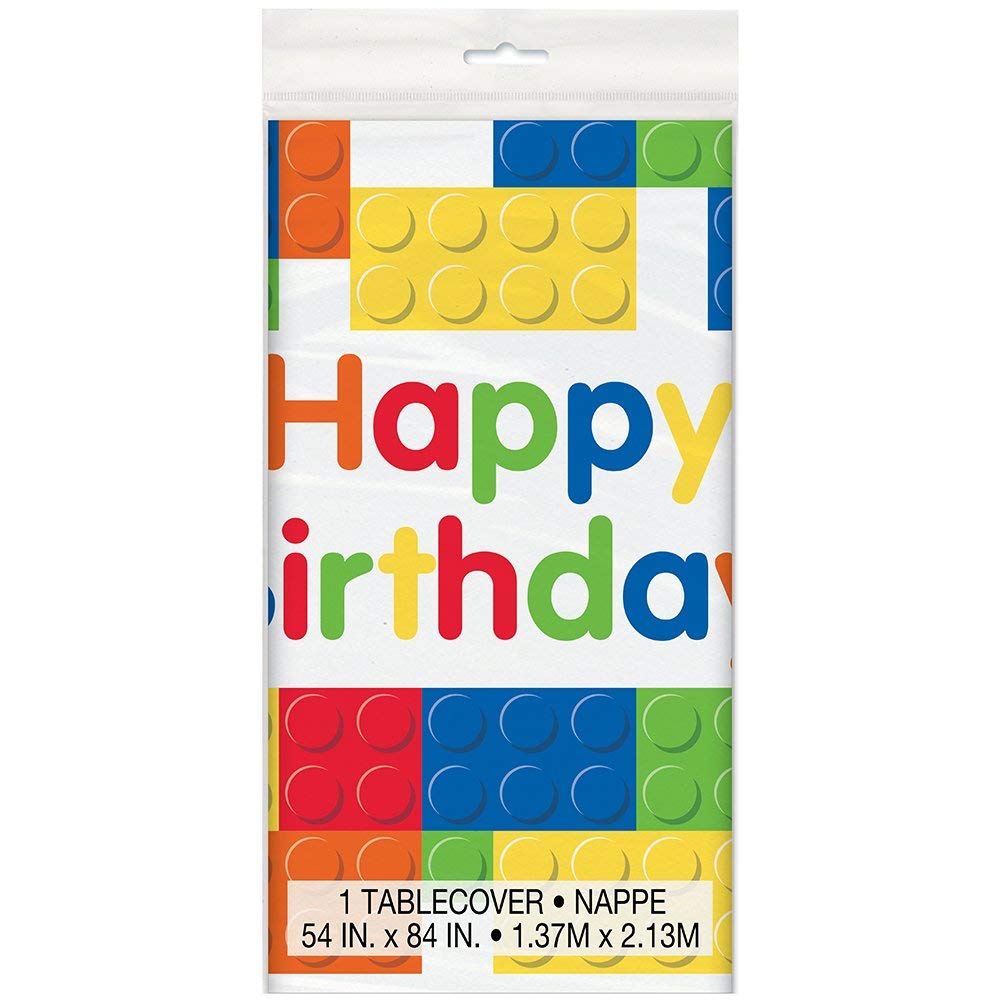 Unique Building Blocks Birthday Plastic Tablecloth, 84" X 54"