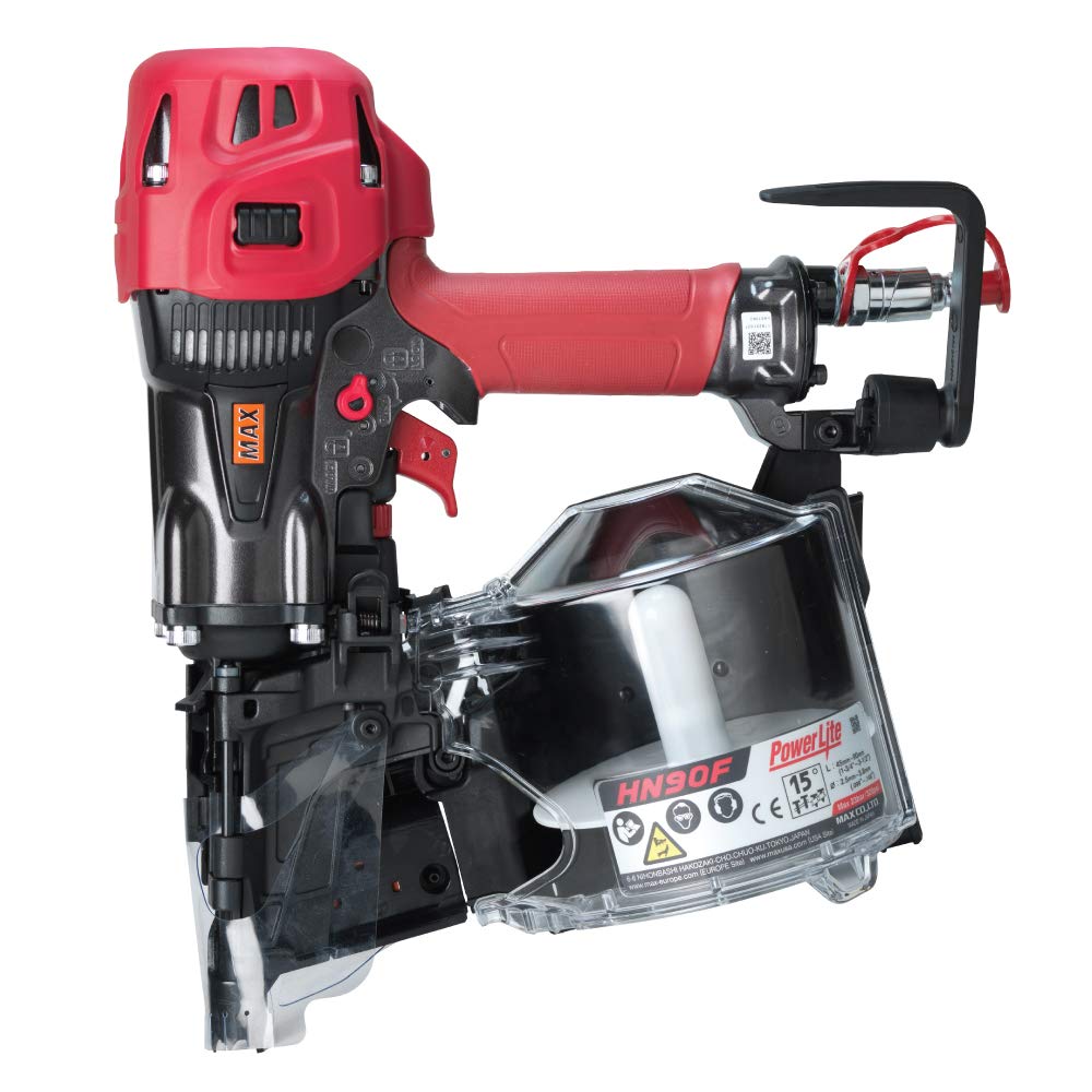 MAX USA PowerLite HN90F High Pressure Framing Coil Nailer up to 3-1/2", red/black/silver