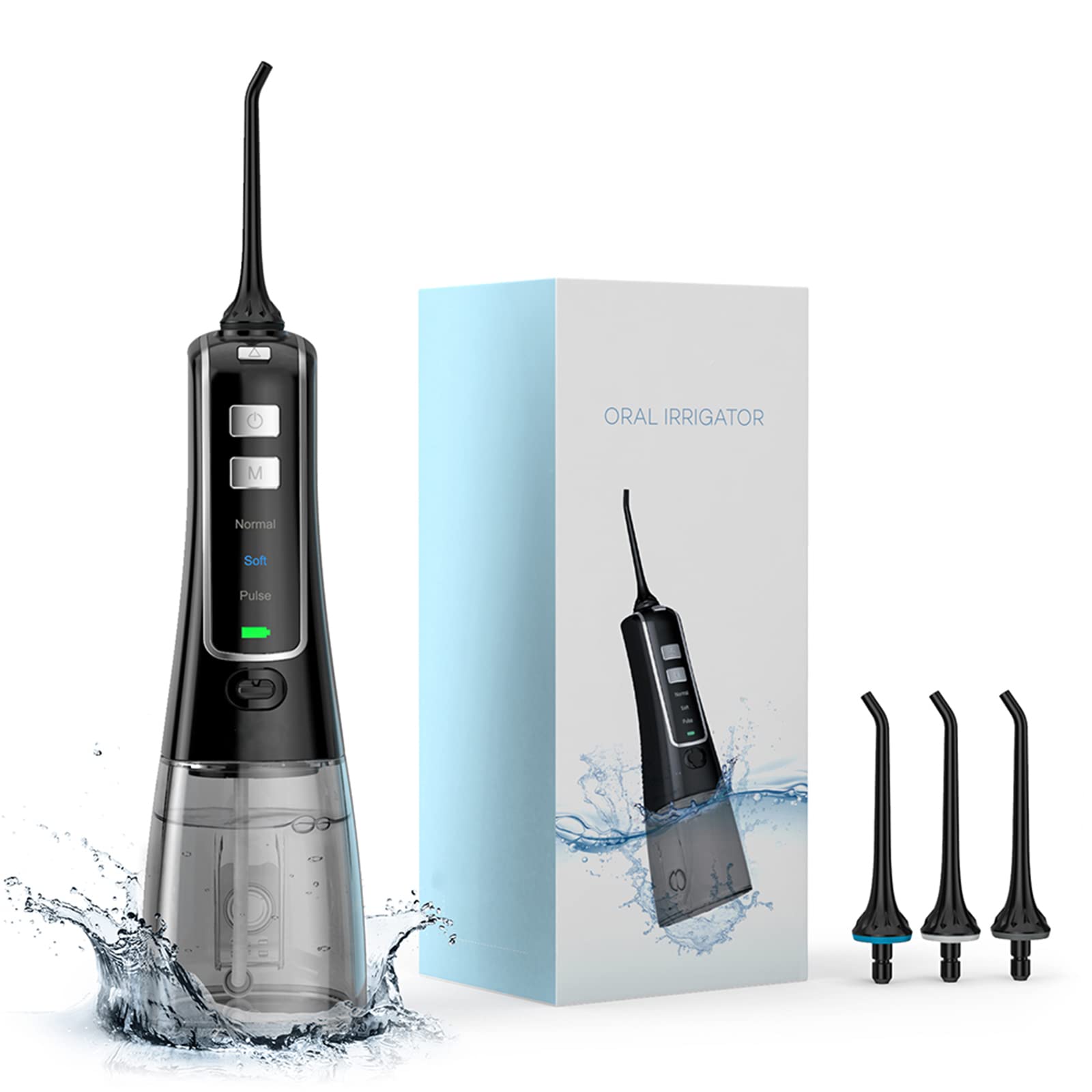 Water Flosser, 3 Modes Cordless Professional Oral Irrigator, 300ml/10oz, Total 4 Jet Tips, IPX7 Waterproof, Easy-to-Clean Water Reservoir, Helps Teeth Cleaning for Home and Travel Use