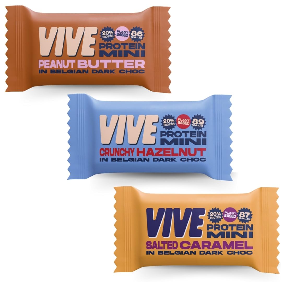 Vive Dark Chocolate Coated Mixed Box Protein Bites - Gluten Free and Vegan - High Fibre Mini Protein Bars - Pack of 6