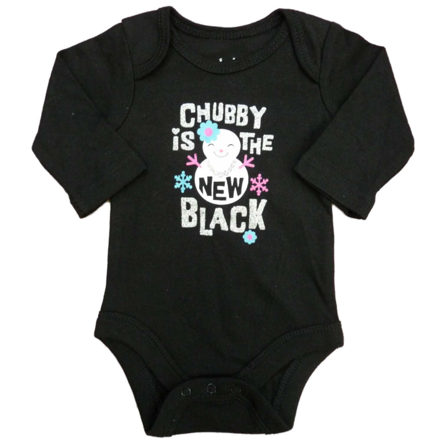 GaranimalsInfant Girls Chubby Is The New Black Creeper Holiday Bodysuit, Black, 12 Months