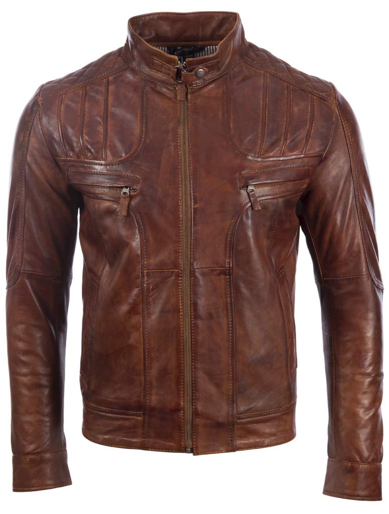 AviatrixMen's Real Leather Vintage Look Fashion Biker Jacket (D4EN)