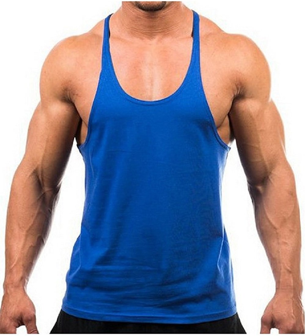 THE BLAZZE Men's Stringer Y Back Bodybuilding Gym Tank Tops (Royal Blue, L)