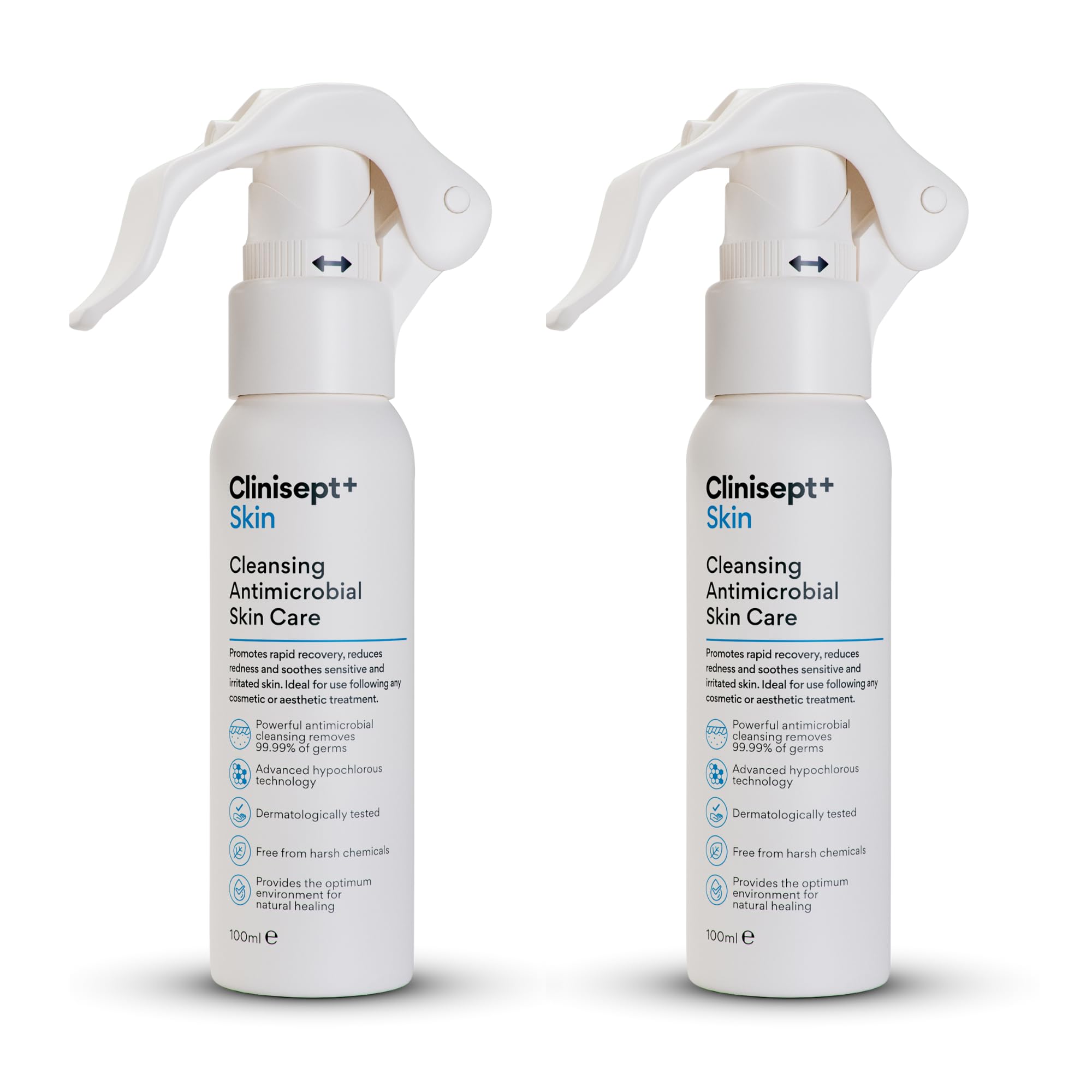 Clinisept+ Skin 200ml with Spray | Cleanser + Anti-Microbial | Procedure Aftercare | 100ml x 2 | Travel Size Value Double Pack