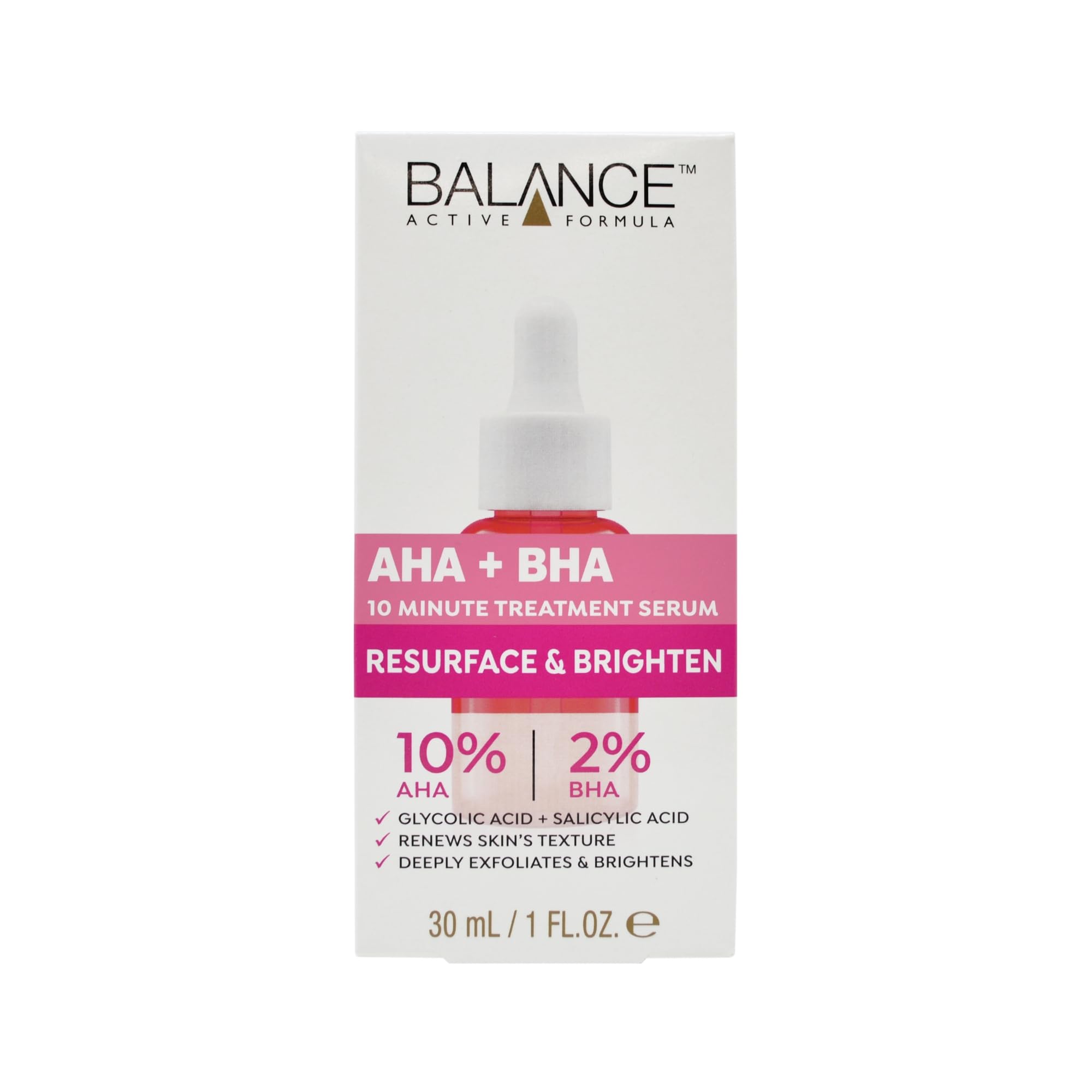 Balance Active Formula AHA 10% + BHA 2% Retexturising Serum - Deep Exfoliation for Brighter Skin, Smooths Texture, Dermatologically Tested, Gentle Yet Effective - 30ml