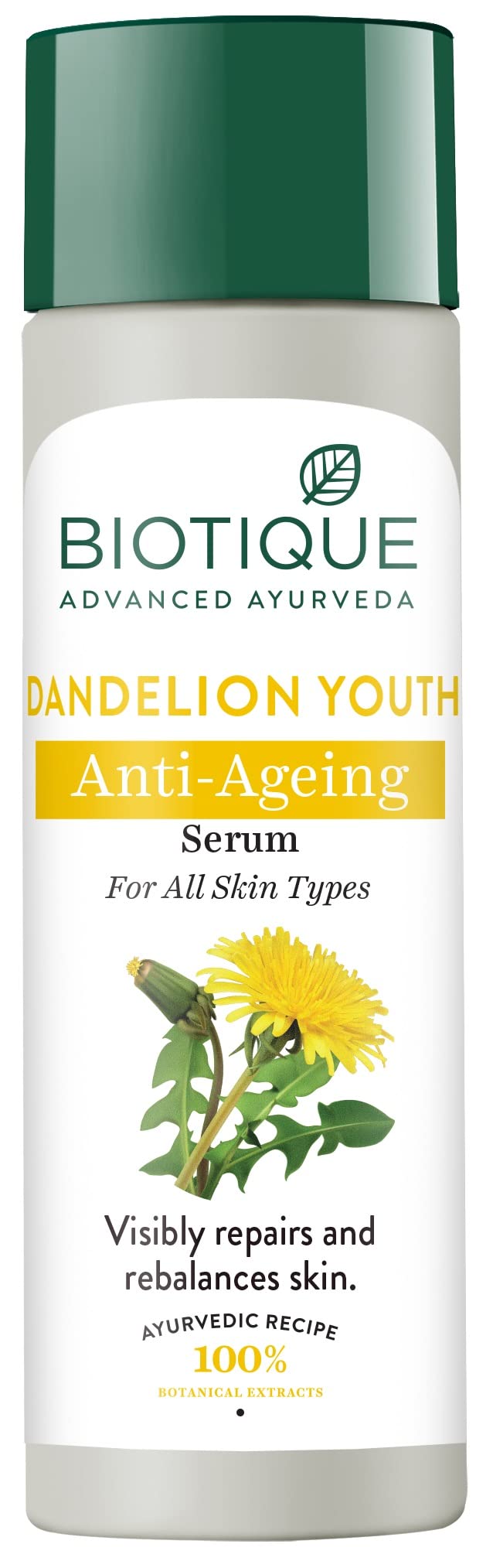 Biotique Dandelion Youth Anti-Ageing Serum| Ayurvedic and Organically Pure| Anti-Ageing Serum for Men & Women| Reduces Fine Lines & Wrinkles |100% Botanical Extracts| All Skin Types | 190ml