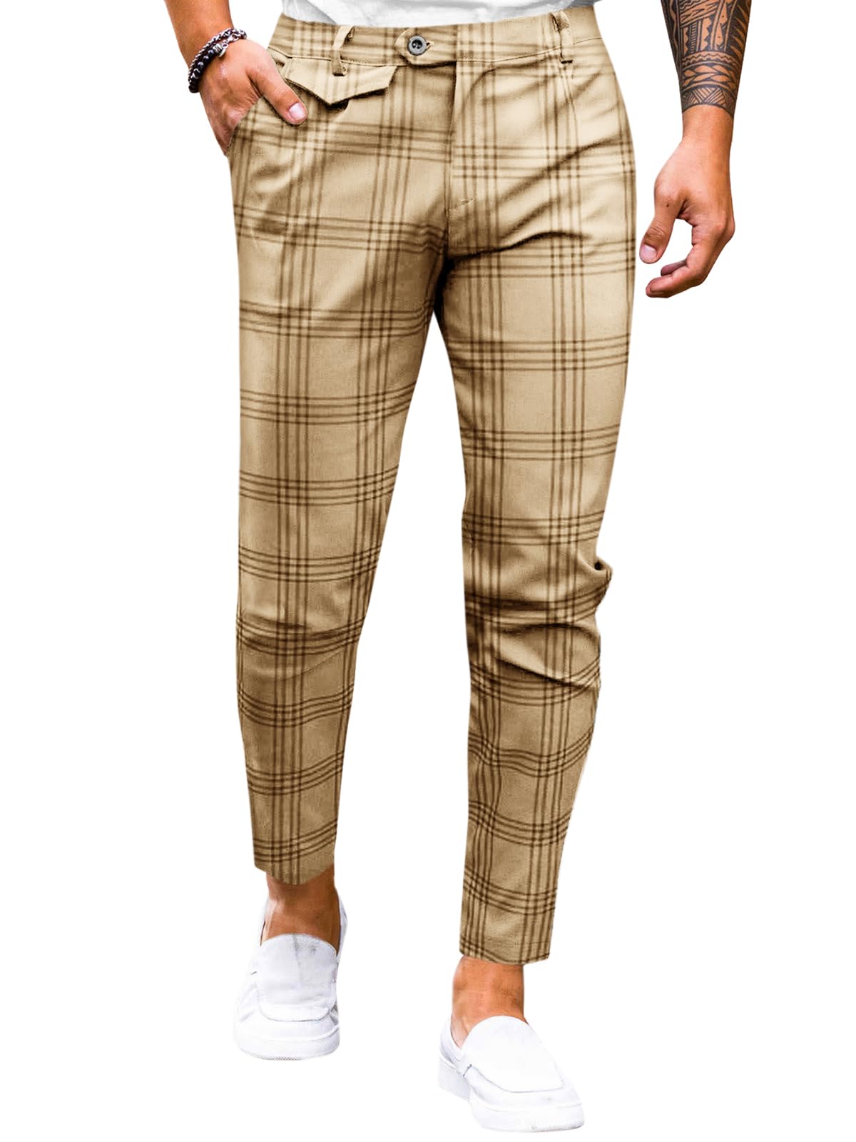 Mens Chinos Slim Fit Pants Flat Front Stretch Skinny Tapered Dress Pants Comfort Casual Solid Trousers