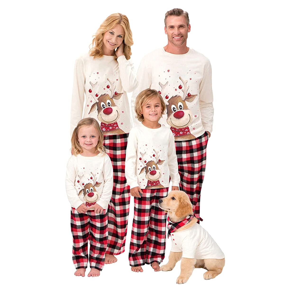 Christmas Family Matching Pajamas Set for Men Women Boys Girls Deer Print Tops Pullover Pants Loungewear Sleepwear