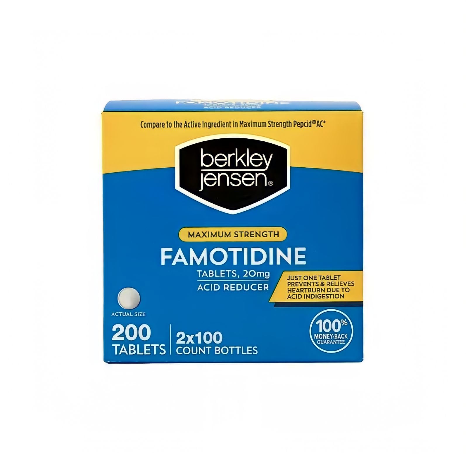 berkley jensen Maximum Strength Famotidine 20 mg - (200 Count), Acid Reducer Tablets, Relieves Meal-Induced Heartburn & Acid Indigestion Symptoms, All-Day Heartburn Prevention & Relief