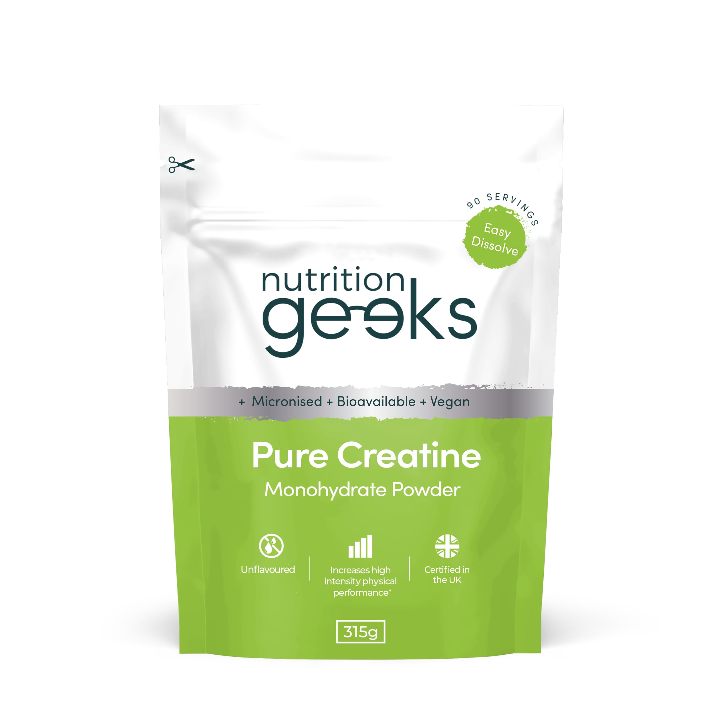 Pure Creatine Monohydrate Powder - 315g (90 Servings) - Easy Dissolve Creatine Powder, Unflavoured & Micronised (Not Creatine Gummies or Creatine Tablets), Vegan Creatine for Women and Men