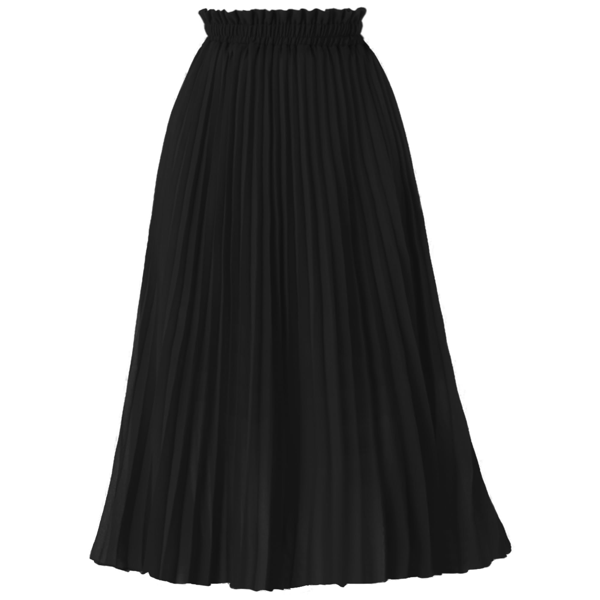 GOOBGS Women's Pleated A-Line High Waist Swing Flare Midi Skirt