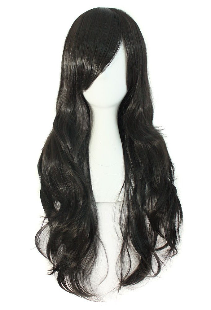 MapofBeauty28" 70 cm Long Curly Hair Ends Costume Cosplay Wig (Black)