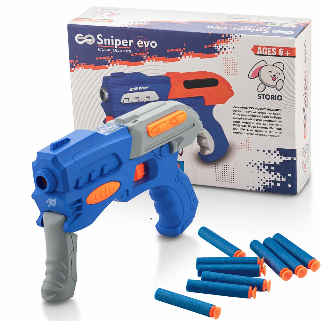 Storio EVO Sniper Hot Fire Gun Toy with 10 Safe Soft Foam Bullets, Fun Target Shooting Battle Fight Game for Kids Boys - Blue