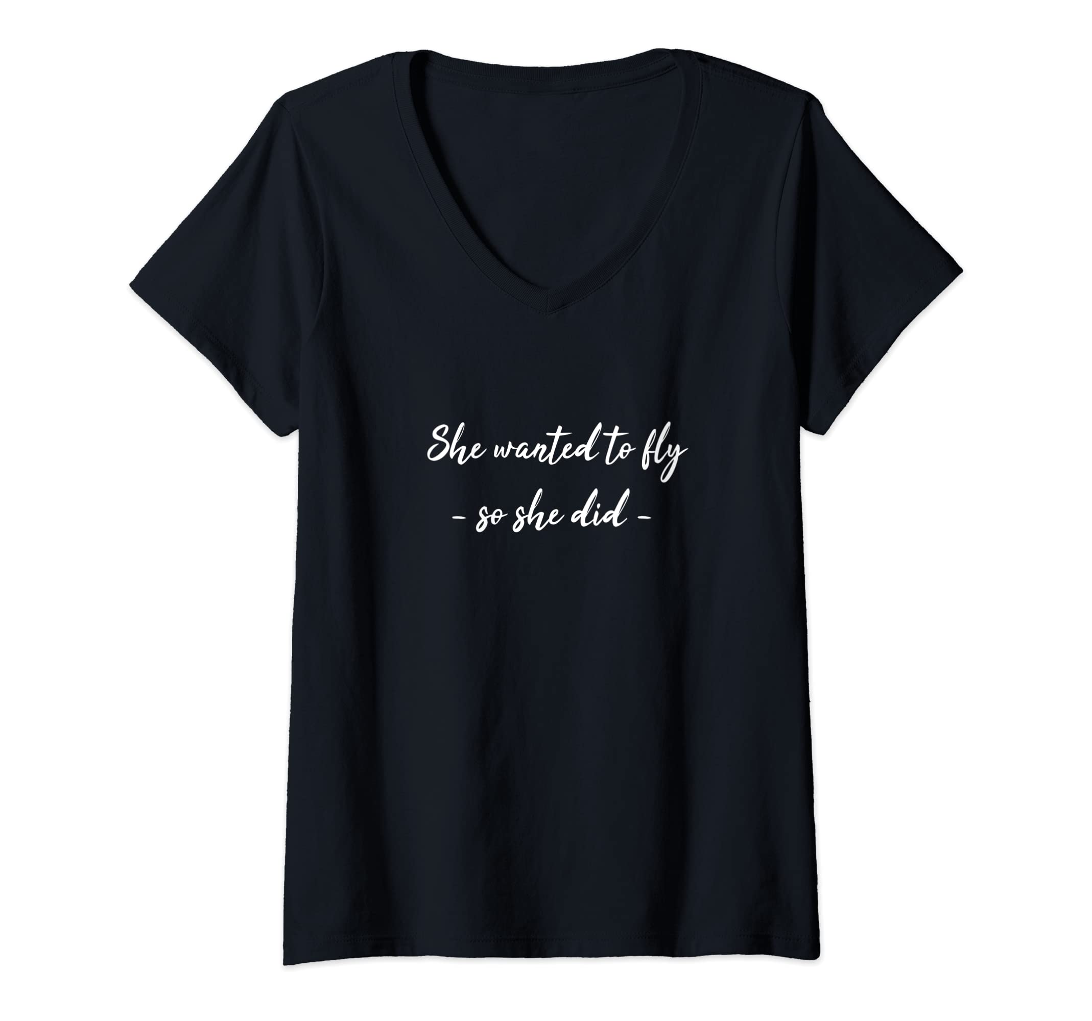 Female Pilot Gift TeesWomens She Wanted to Fly So She Did Aviatrix V-Neck T-Shirt