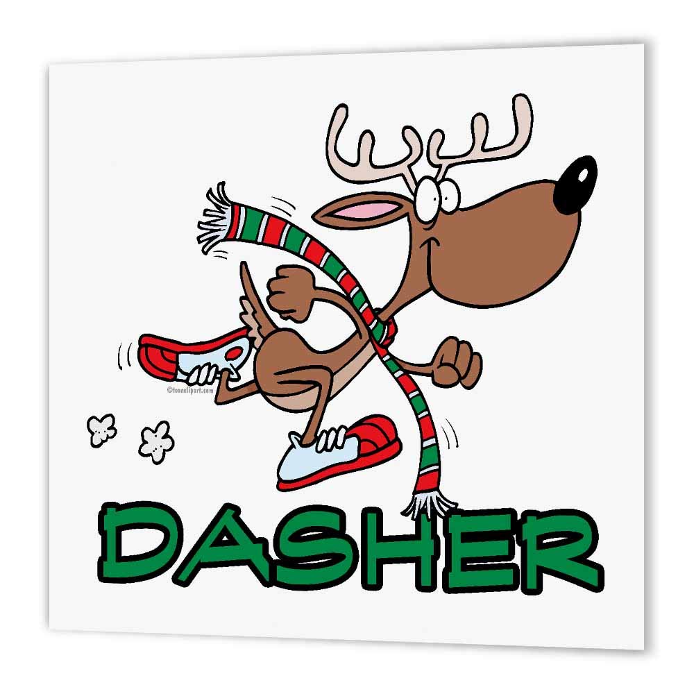 3dRose ht_103941_1 Cute Running Reindeer Dasher-Iron on Heat Transfer for White Material, 8 by 8-Inch