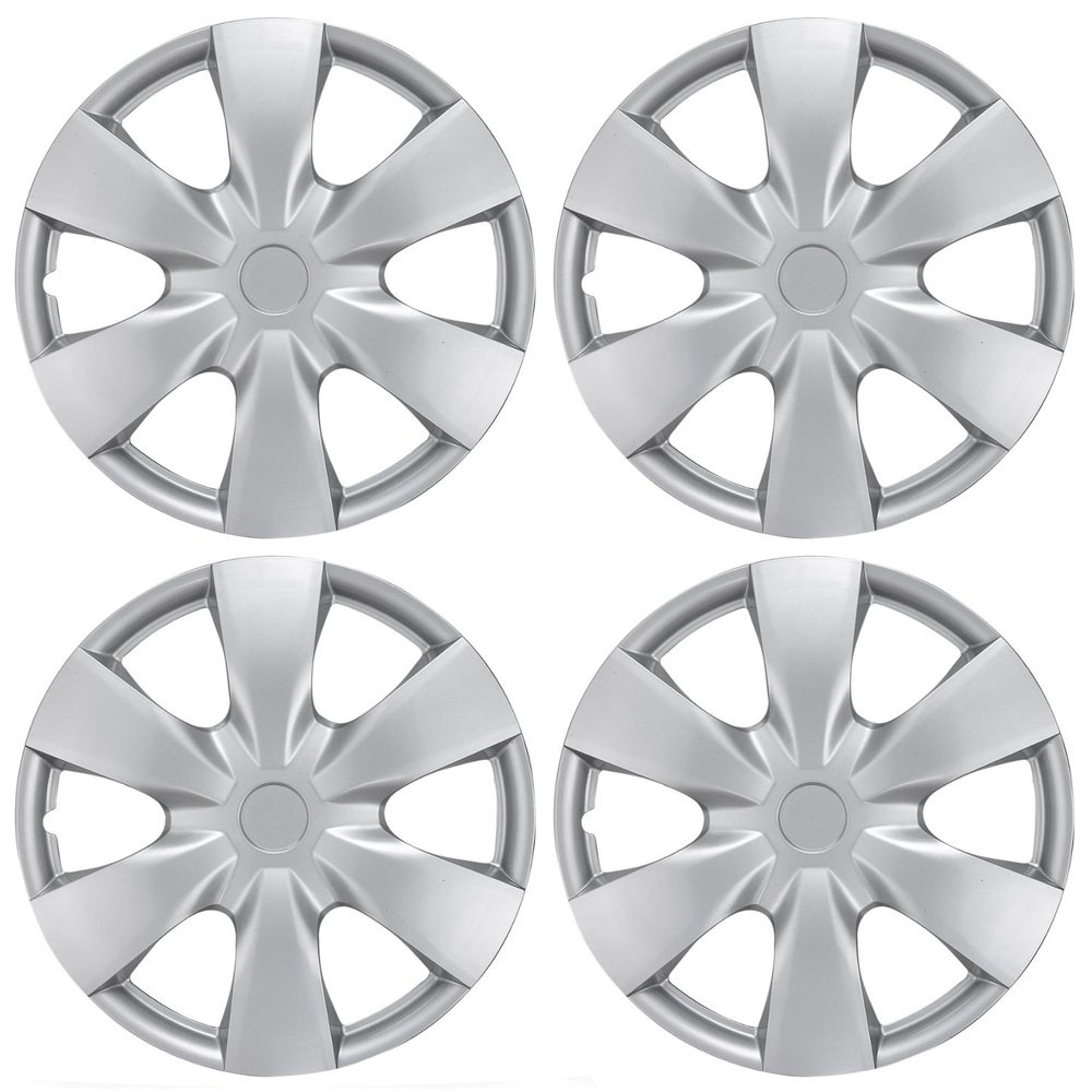 BDK KT-1008-15 Silver Hub Caps (Wheel Covers) for Toyota Yaris 15” – Four (4) Pieces Corrosion-Free & Sturdy – Full Heat & Impact Resistant Grade – OEM Replacement