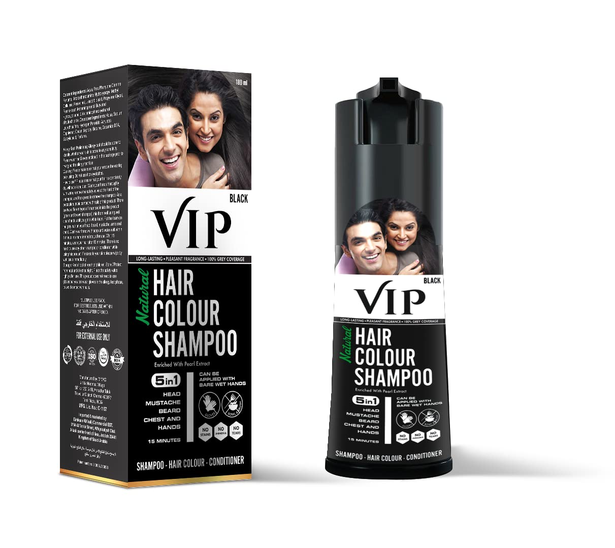 VIPOriginal Natural Hair Color Shampoo Black 180ml - Arabic