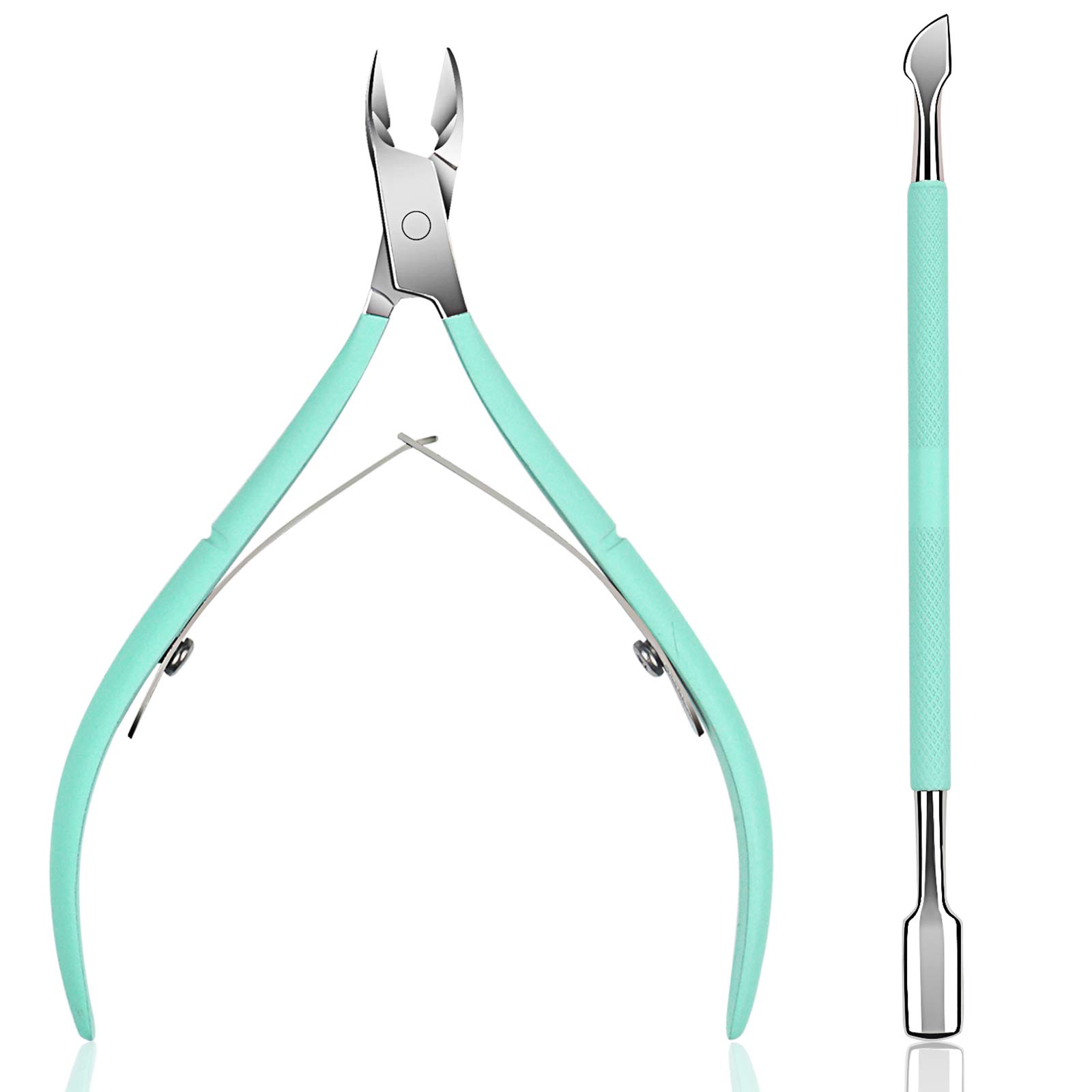 Ejiubas Cuticle Nipper with Cuticle Pusher - Ejiubas Green Cuticle Trimmer Stainless Steel Cuticle Clipper Cutter Nail Cuticle Remover Tools for Fingernails and Toenails