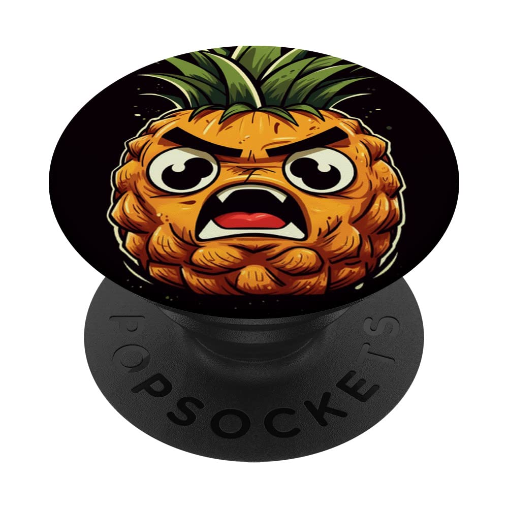 Angry Pineapple Cartoon Graphic Cute Kawaii Angry Face Fruit PopSockets Swappable PopGrip