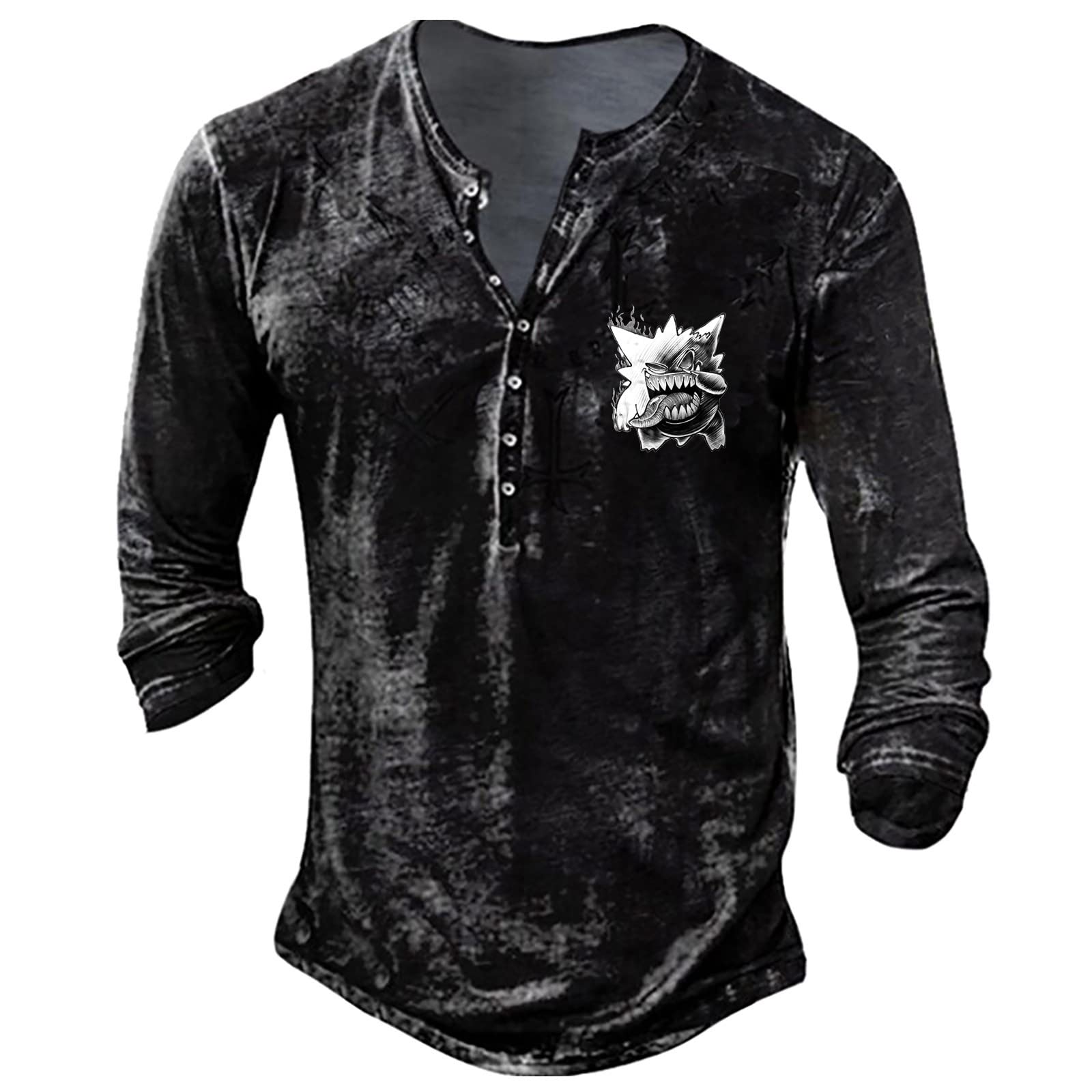 RTTUIOP Men's Slim-Fit Long-Sleeve Henley Shirt Long-Sleeved Y2k Yoga Shirts Mens Embroidery Bodybuilding Blouse