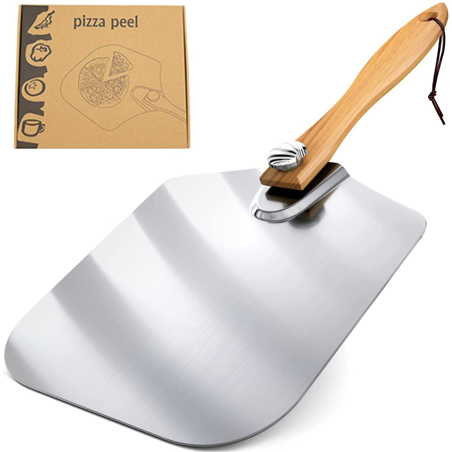 Premify Aluminum Metal Pizza Peel With Foldable Wood Handle For Easy Storage, 12"x14 Inch Professional Pizza Paddle For Baking Homemade Pizza Bread 12"x14" Turning Peel