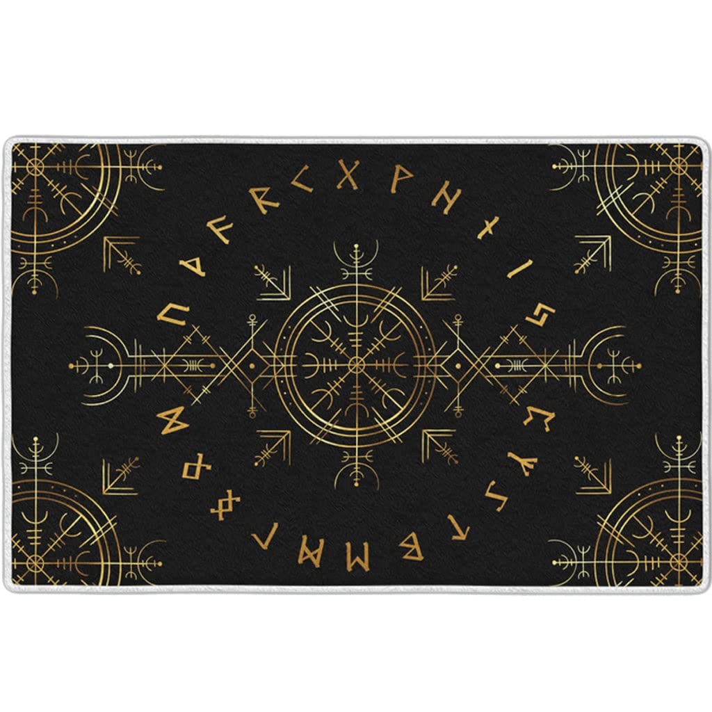 Viking Vegvisir Area Rug, Shaggy Soft Cozy Flannel Carpet Washable, Room Bedroom Gifts for Kids ( Color : Black , Size : 120 x 180CM )