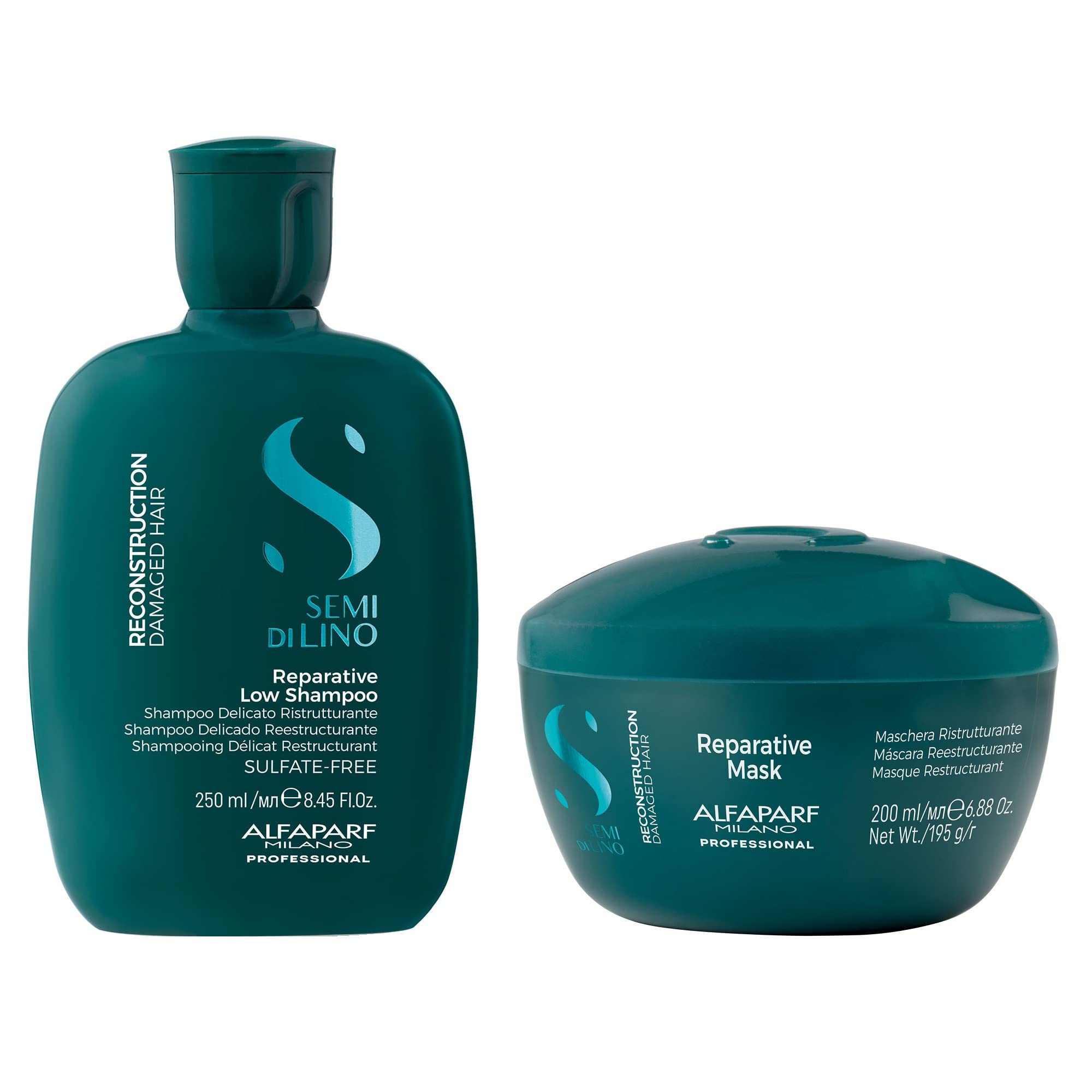 Alfaparf Milano Semi di Lino Reconstruction Reparative Shampoo and Mask Set - Sulfate Free Shampoo and Hair Mask for Damaged Hair - Repairs, Reconstructs, Strengthens - Adds Shine and Softness