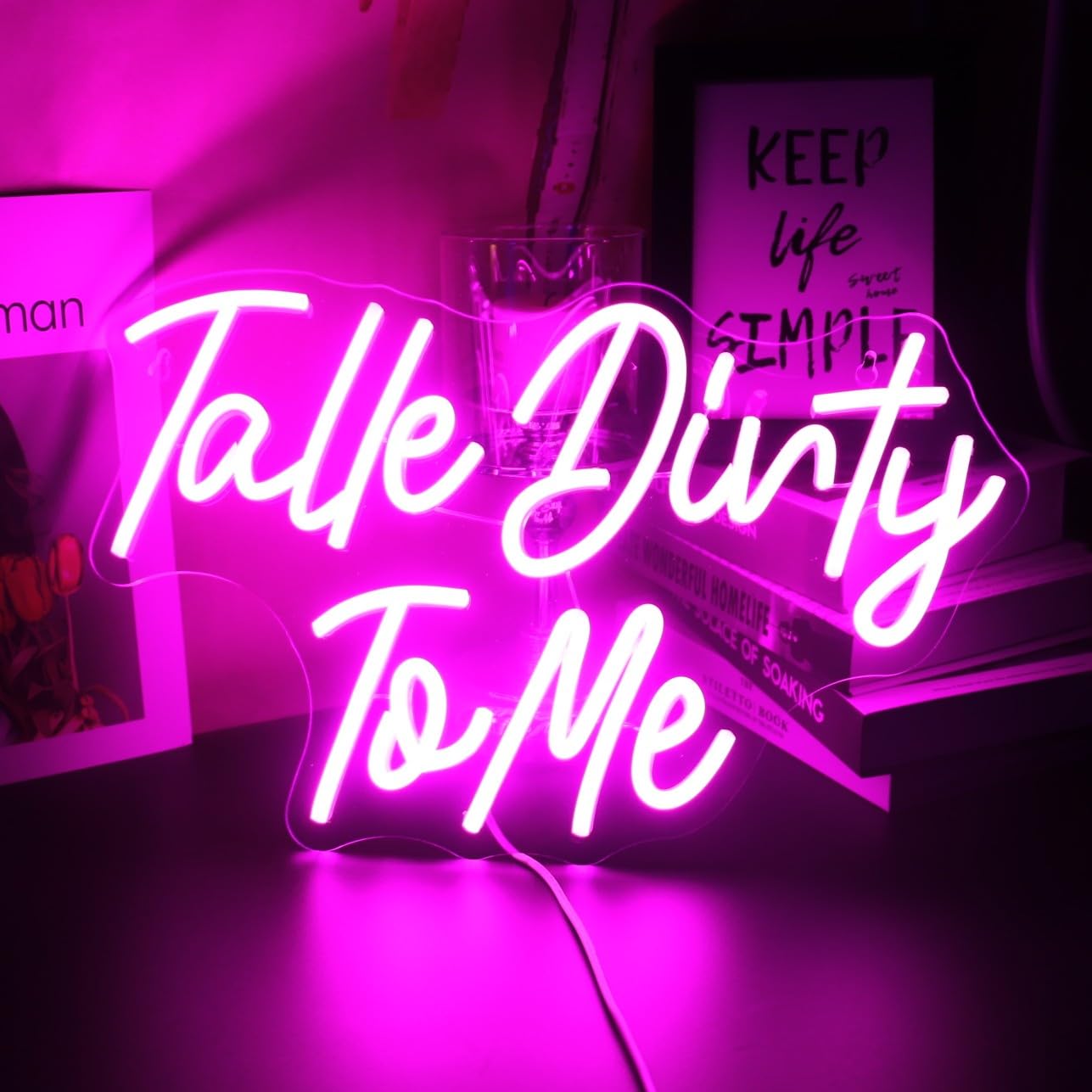 QiaoFei LED "Talk Dirty to Me" Neon Sign Pink Word/Letters USB Powered Neon Lights for Room Home Bar Art Wall Decor Party Window Living Room Decor Christmas' Gift (Pink)