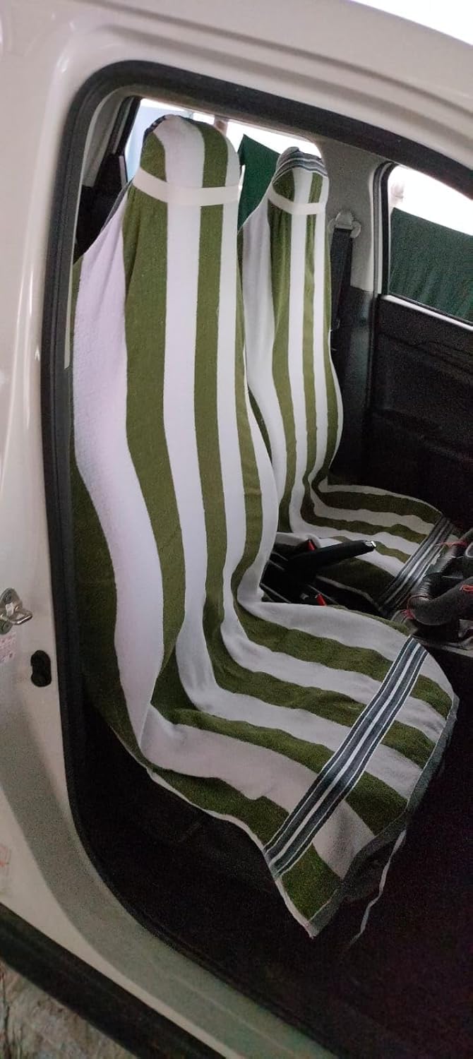 Shree Shyam Car Seat Cover, Front & Rear, 100% Cotton, Pack of 2, Green White