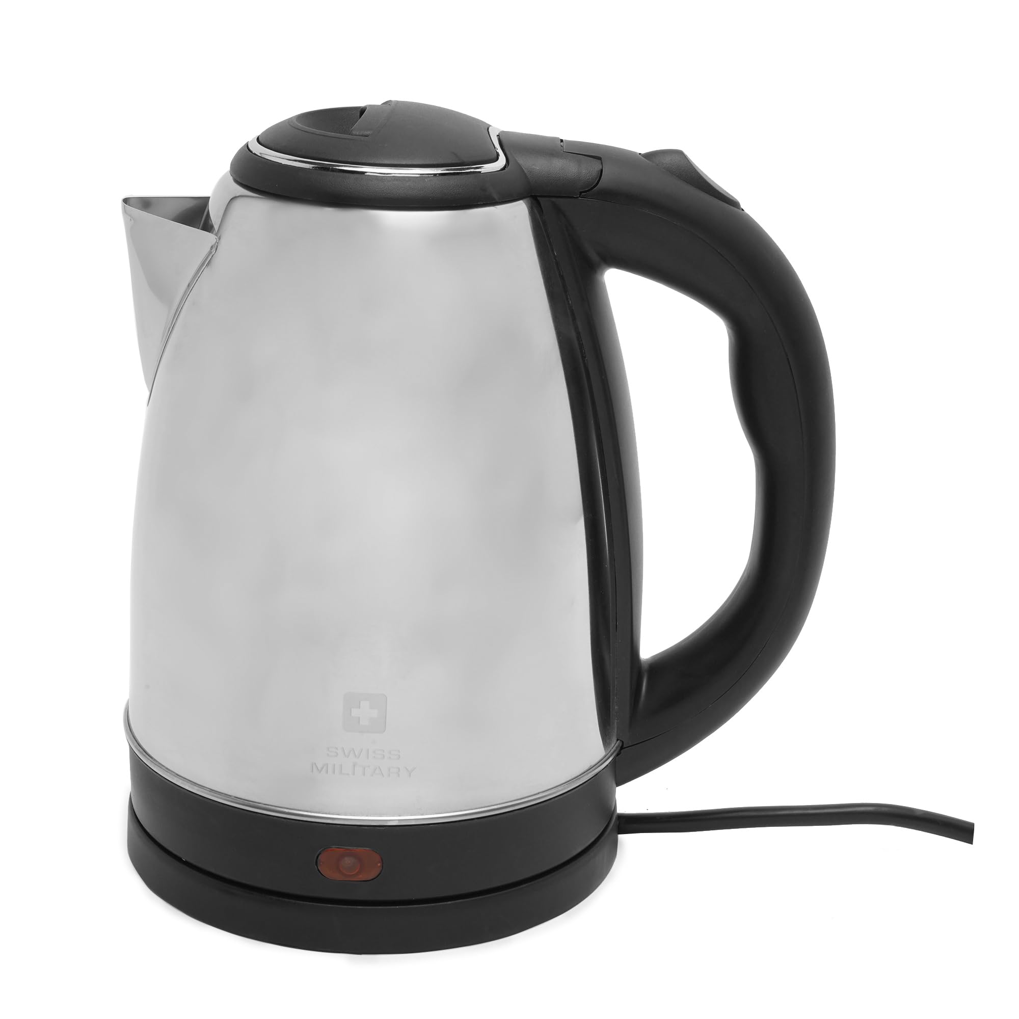 Swiss Military Hottie Electric Kettle 1.8 Ltr, Stainless Steel, Steam Sensor, Lid Opening Switch and LED Indication, 360-Degree Rotating Base. Auto Cut-Off, Black