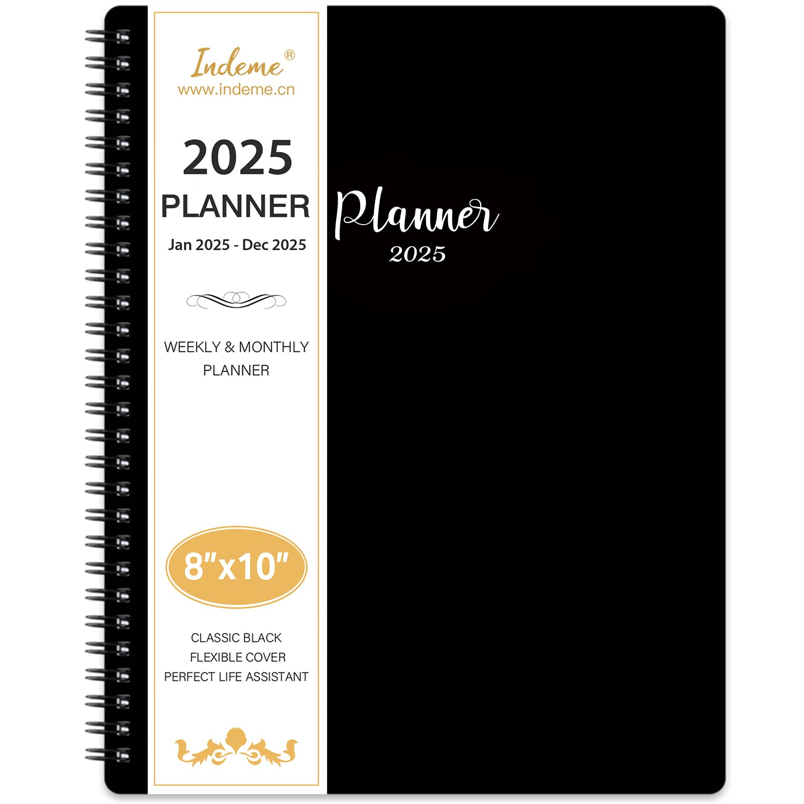 2025 Planner - Planner 2025 Weekly and Monthly, Jan. 2025 - Dec. 2025, 8" x 10", Planner with Tabs, Thick Paper, Spiral Binding, Classic Black