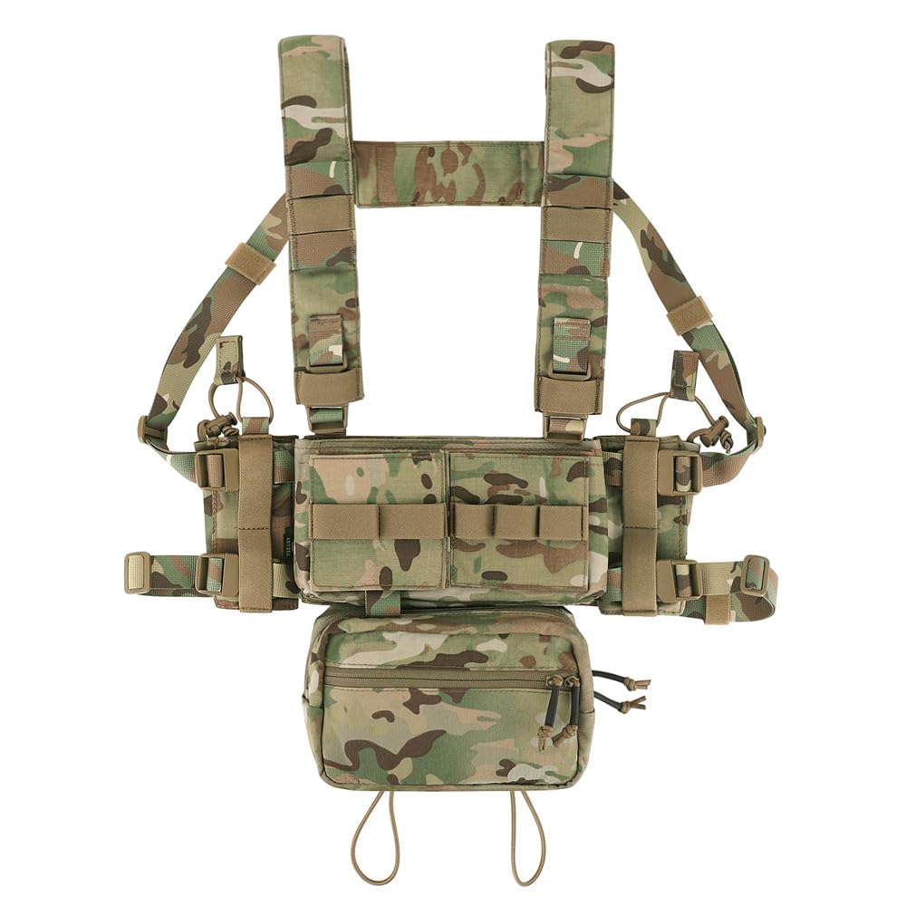 KRYDEXMicro Chest Rig with 5.56/7.62 Magazine Holder,Wing Pouches,Dangler Pouch,Fat Strap Shoulder Harness Set (MC)