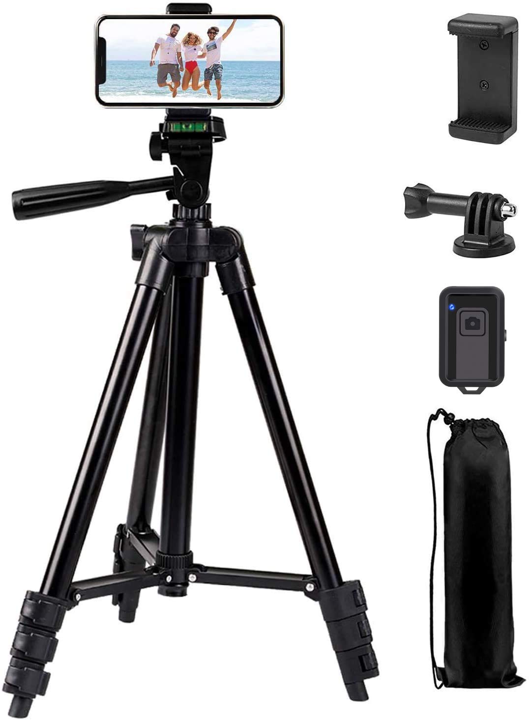 Phone Tripod,LINKCOOL 42" Aluminum Lightweight Portable Camera Tripod for Iphone/Samsung/Smartphone/Action Camera/DSLR Camera with Phone Holder & Wireless Bluetooth Control Remote (Black)