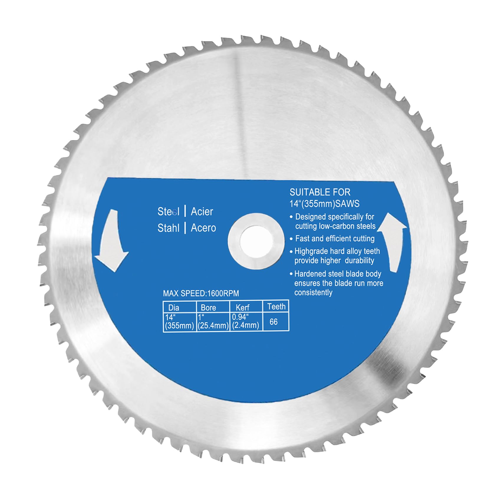 14BLADEST 14-Inch Metal Cutting Saw Blade Compatible with Evolution S355MCS S355CPS S355CPSL S380CPS Cutting Saw, 14-Inch x 66 Teeth, 1-Inch Center Shaft, 14BLADEST Metal Cutting Saw