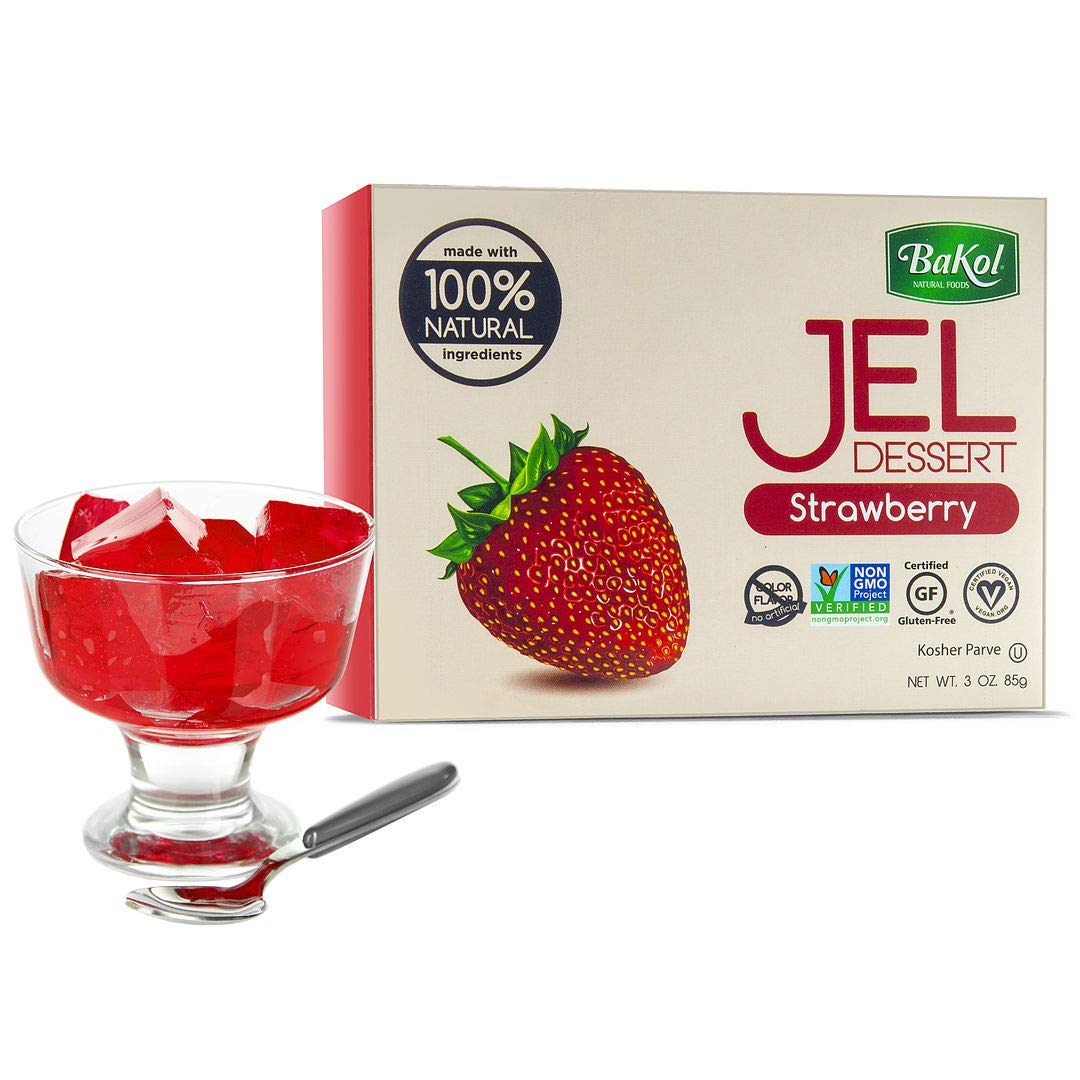 Bakol Jel Dessert - All Natural Vegan Dessert Mix - Kosher - Halal - No Artificial Sweeteners Flavors or Colors - Strawberry Flavor