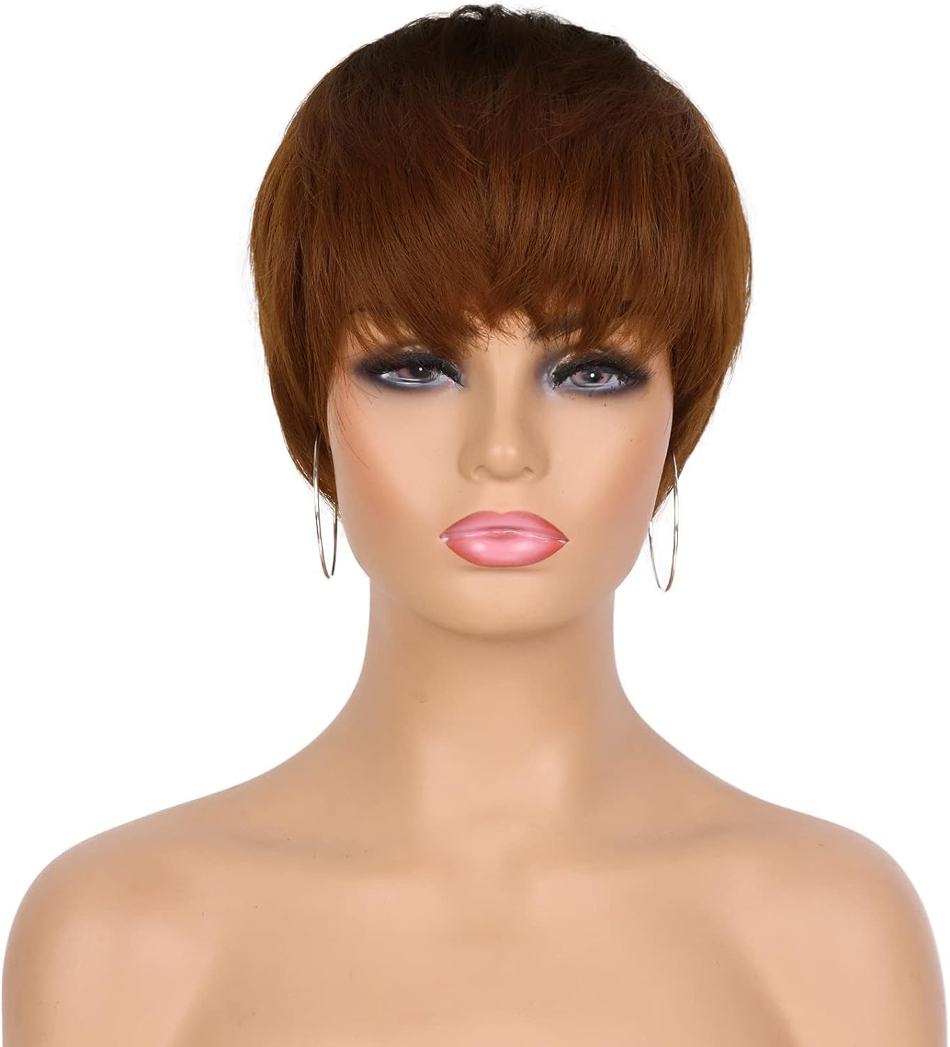 Wig for Black Women Dark Roots Brown Wig with Bangs Cute Cut Wig Full Machine Made Heat Resistant Synthetic Wig