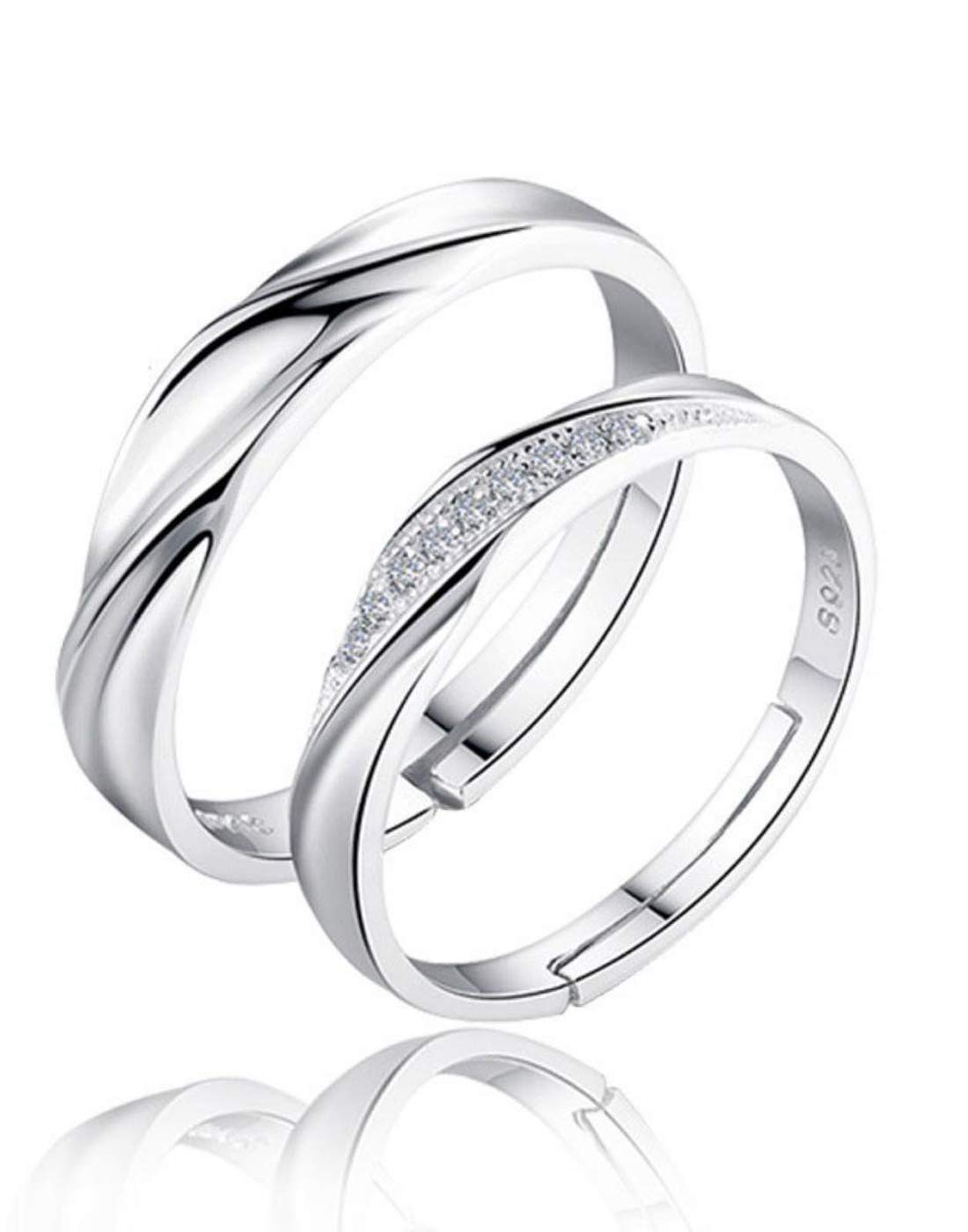 Karatcart Platinum Plated Silver Crystal Elegant Couple Adjustable Ring Gift for Men and Women