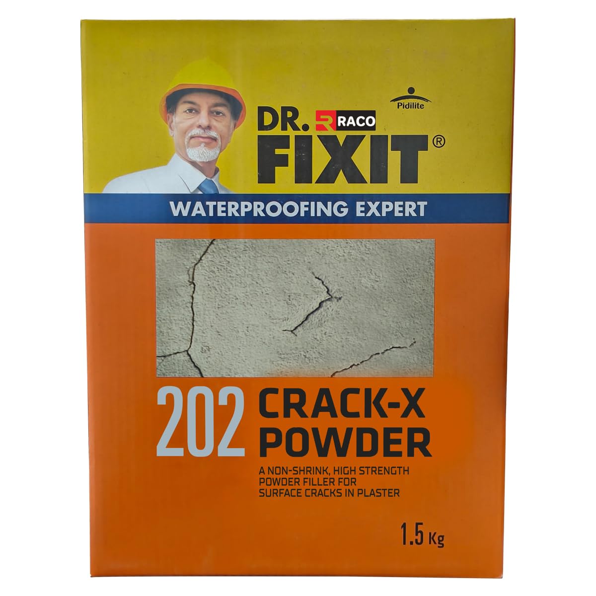 RACO Dr.Fixit Crack-X Powder 202, Non-Shrink, High Strength Powder Filler for Surface Cracks in Plaster 1.5Kg