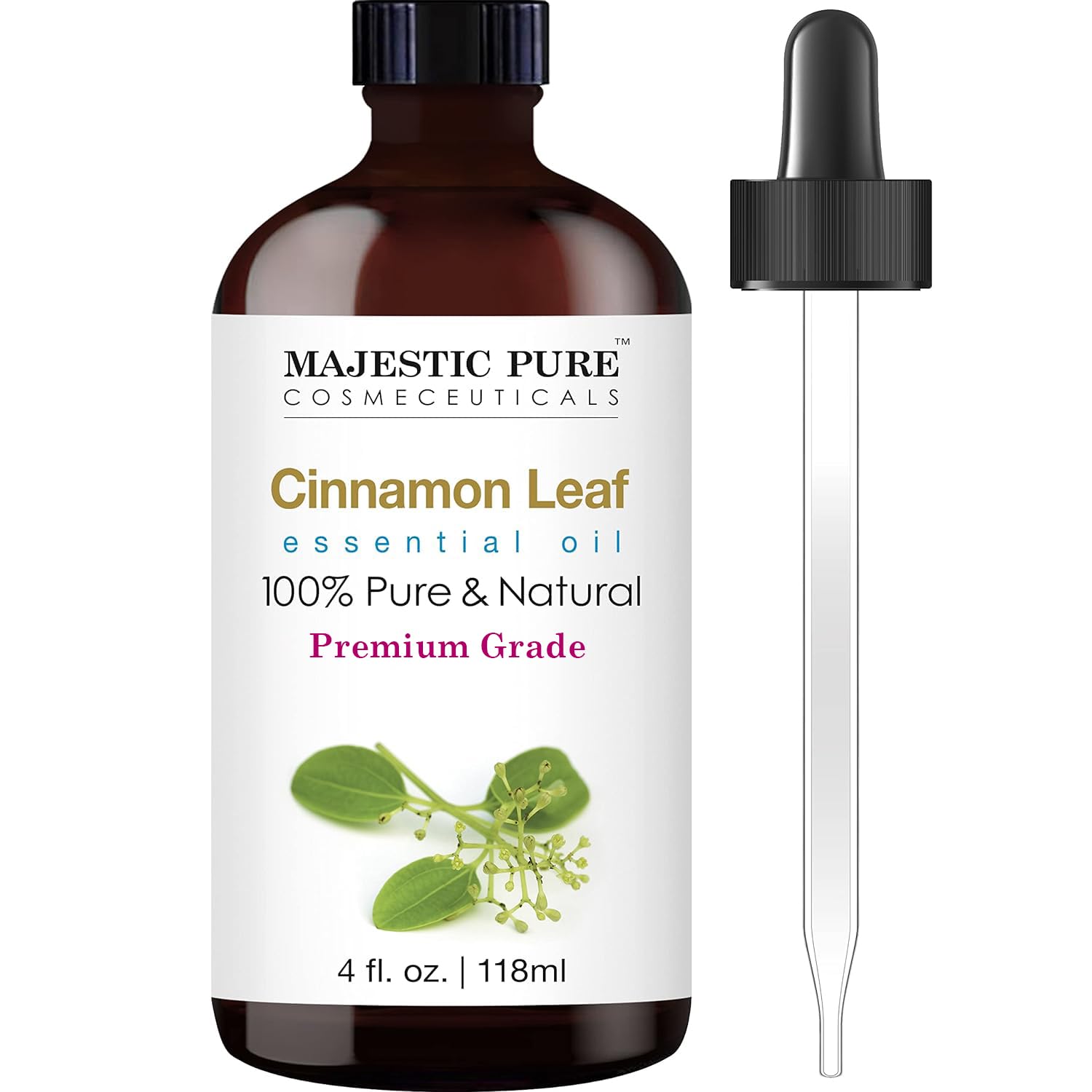 MAJESTIC PURE Cinnamon Essential Oil | 100% Pure and Natural Cinnamon Oil | Premium Grade Essential Oils for Hair Care, Home Diffusers, Skin, Aromatherapy, Massage and Humidifiers | 4 Fl Oz