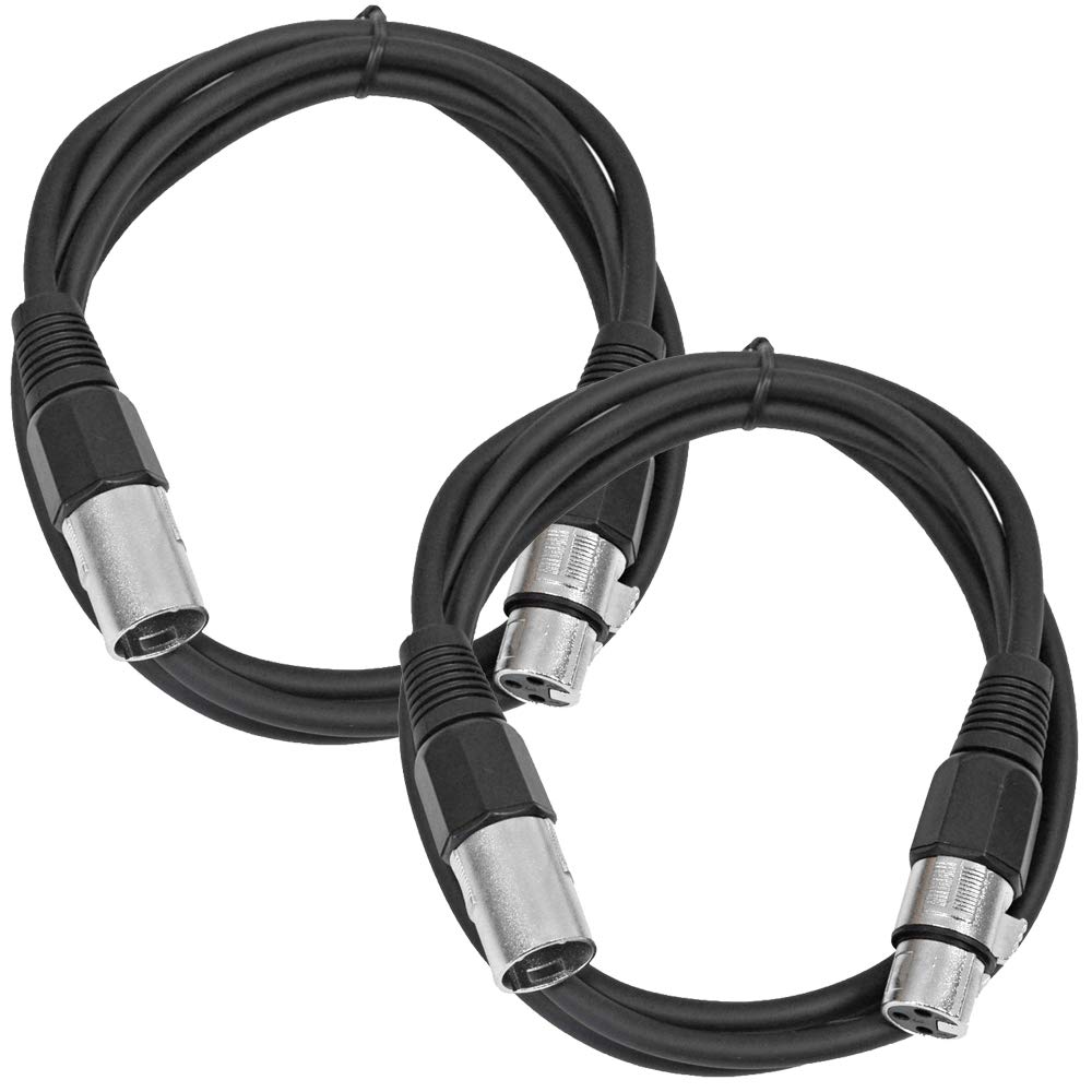 Seismic AudioSAXLX-6-2 Pack of 6' XLR Male to XLR Female Patch Cables - Balanced - 6 Foot Patch Cord - Black and Black